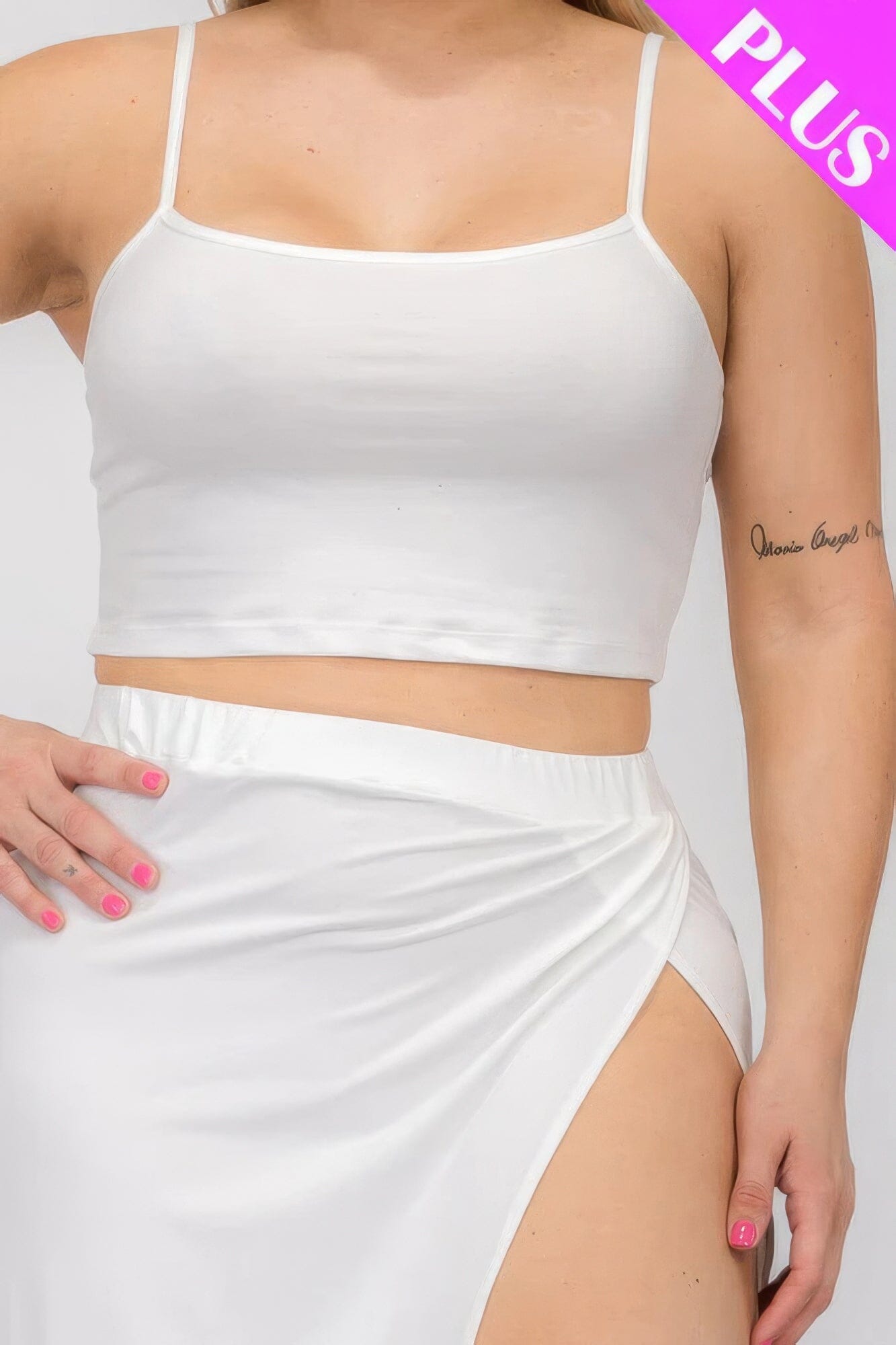 Plus Size Crop Cami & Split Thigh Maxi Skirt Set Outfit Sets jehouze
