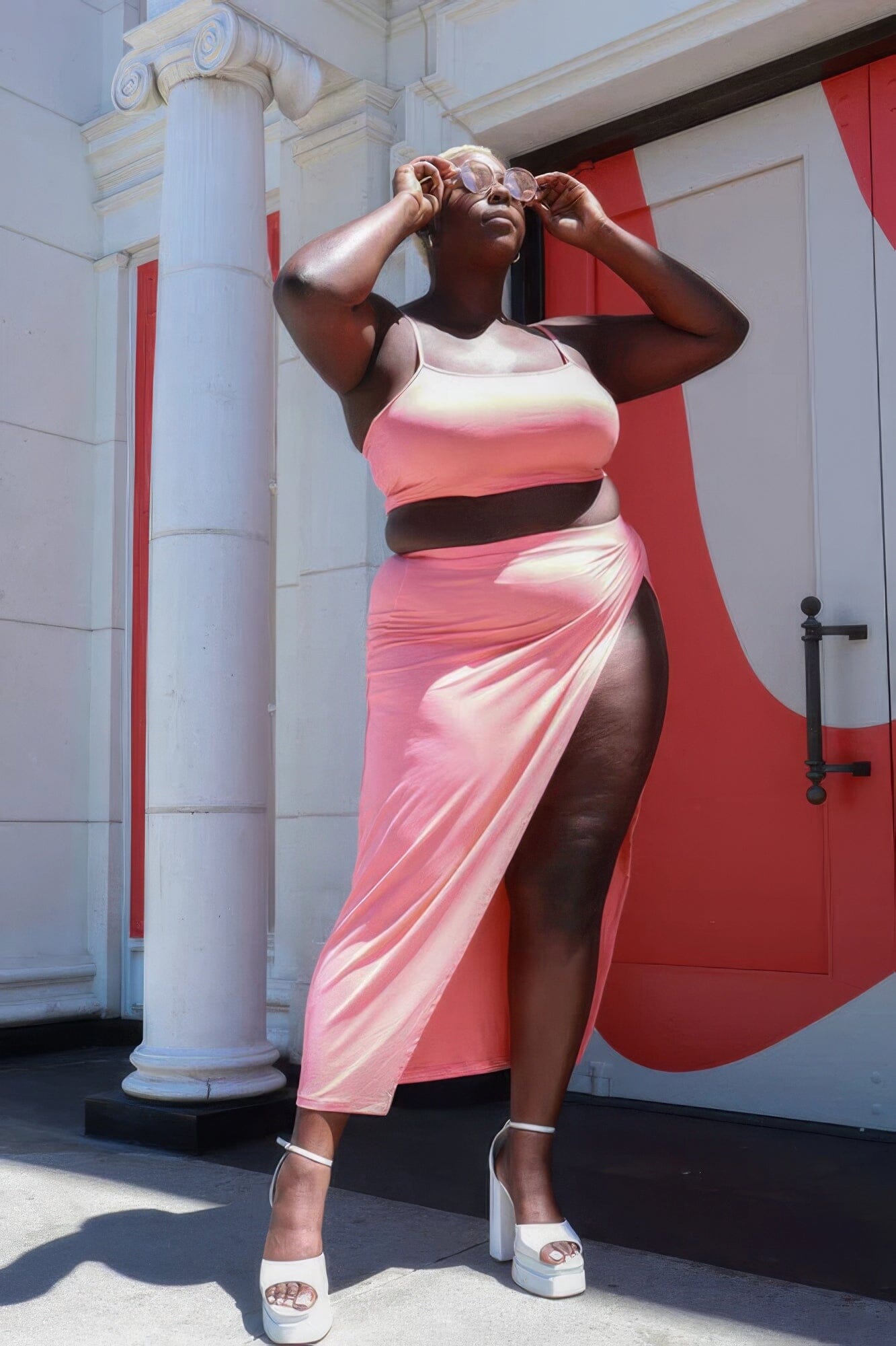 Plus Size Crop Cami & Split Thigh Maxi Skirt Set Outfit Sets jehouze