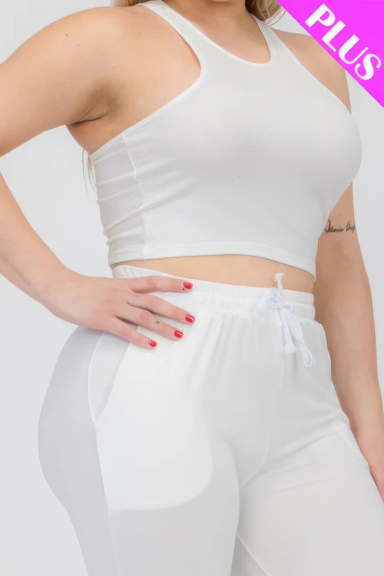 Plus Size Crop Tank Top & Ruched Pants Set Activewear jehouze