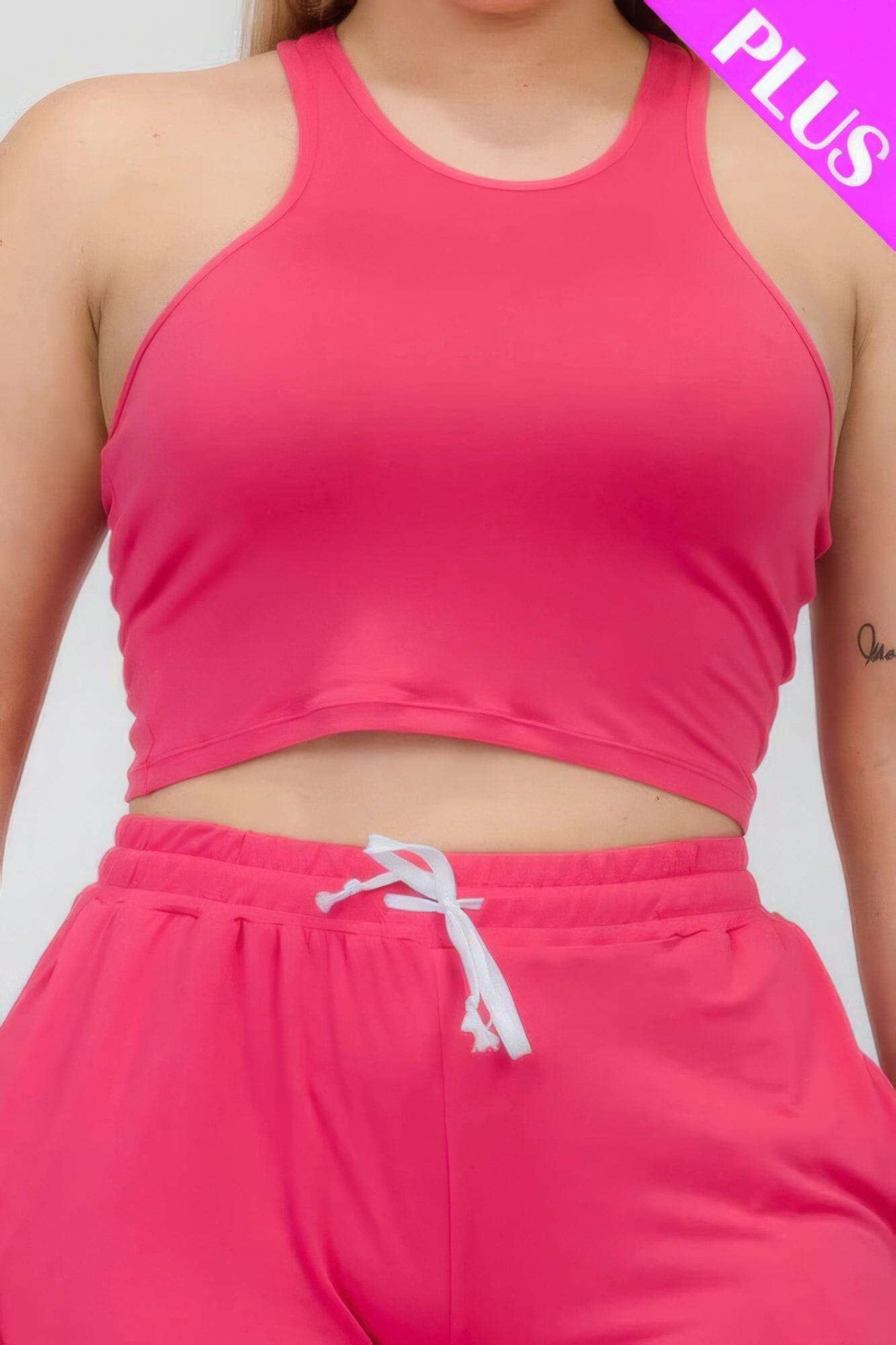 Plus Size Crop Tank Top & Ruched Pants Set Activewear jehouze