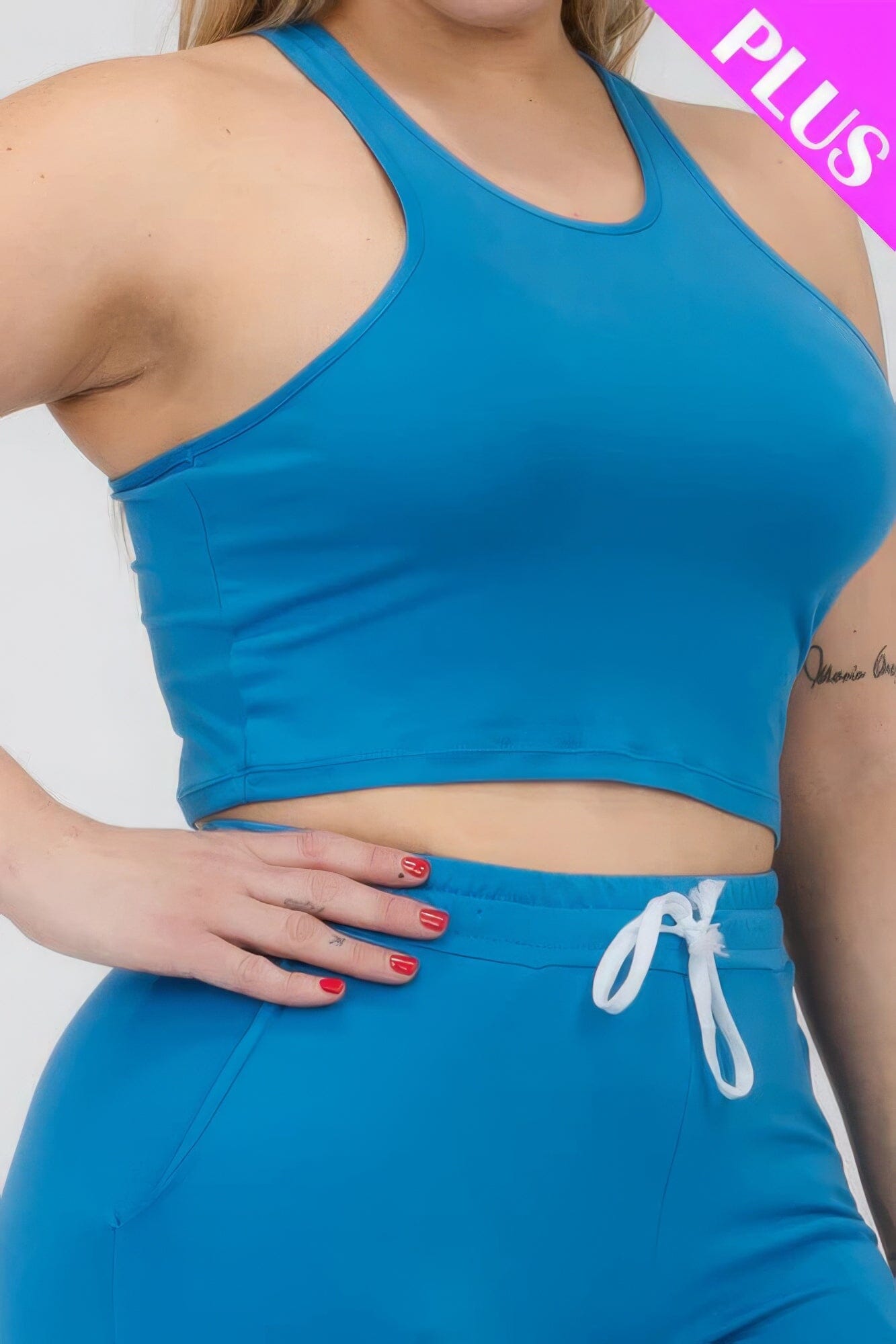 Plus Size Crop Tank Top & Ruched Pants Set Activewear jehouze