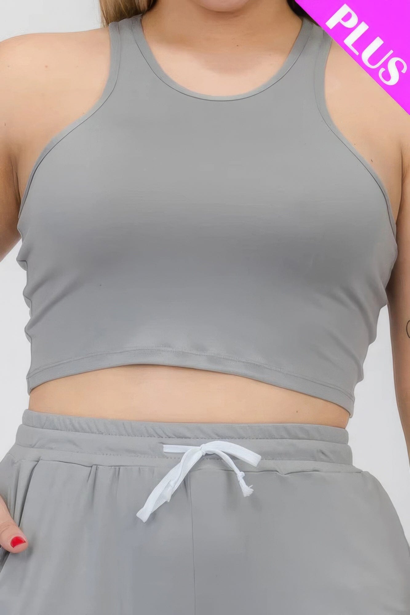 Plus Size Crop Tank Top & Ruched Pants Set Activewear jehouze