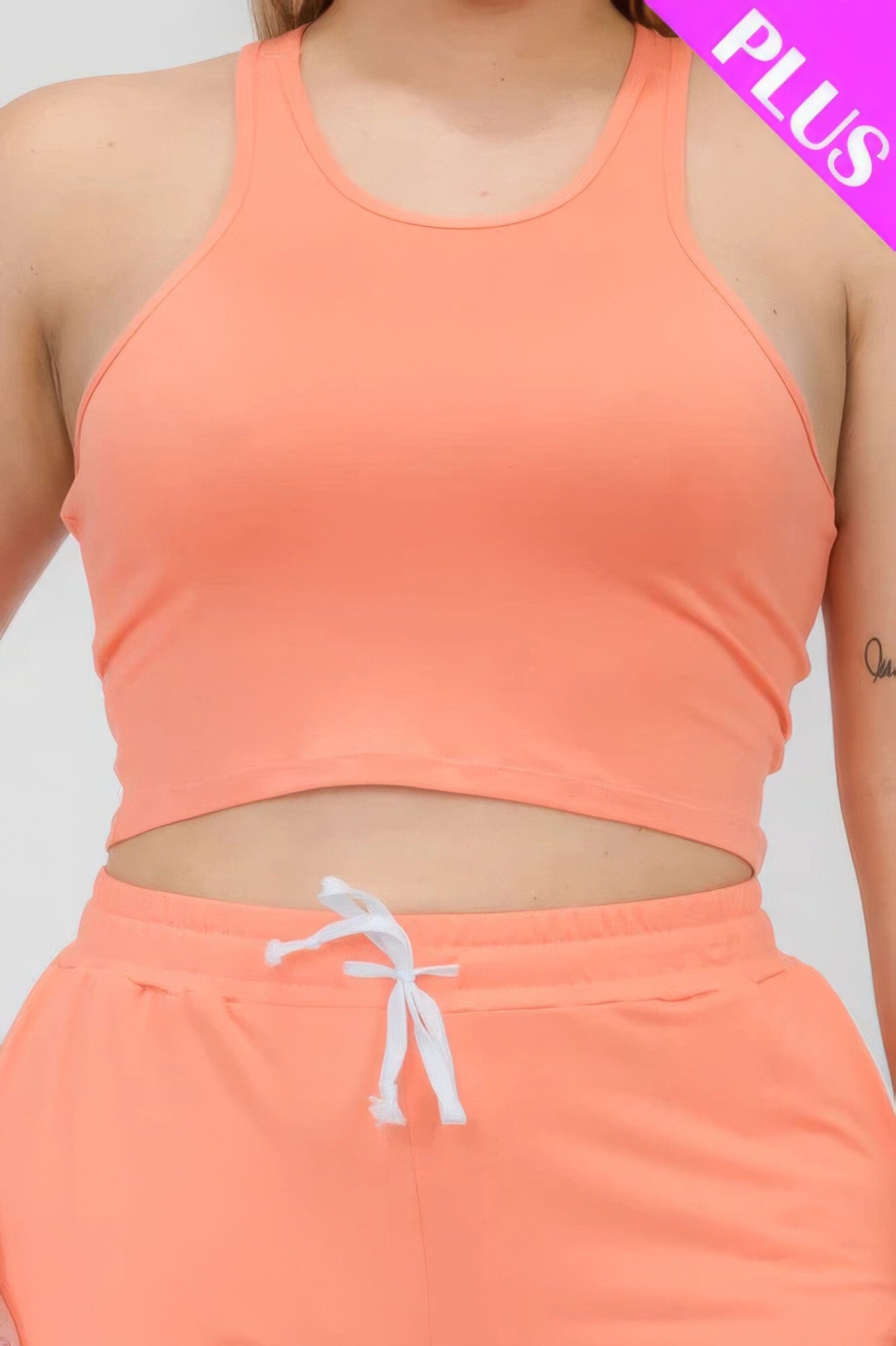 Plus Size Crop Tank Top & Ruched Pants Set Activewear jehouze