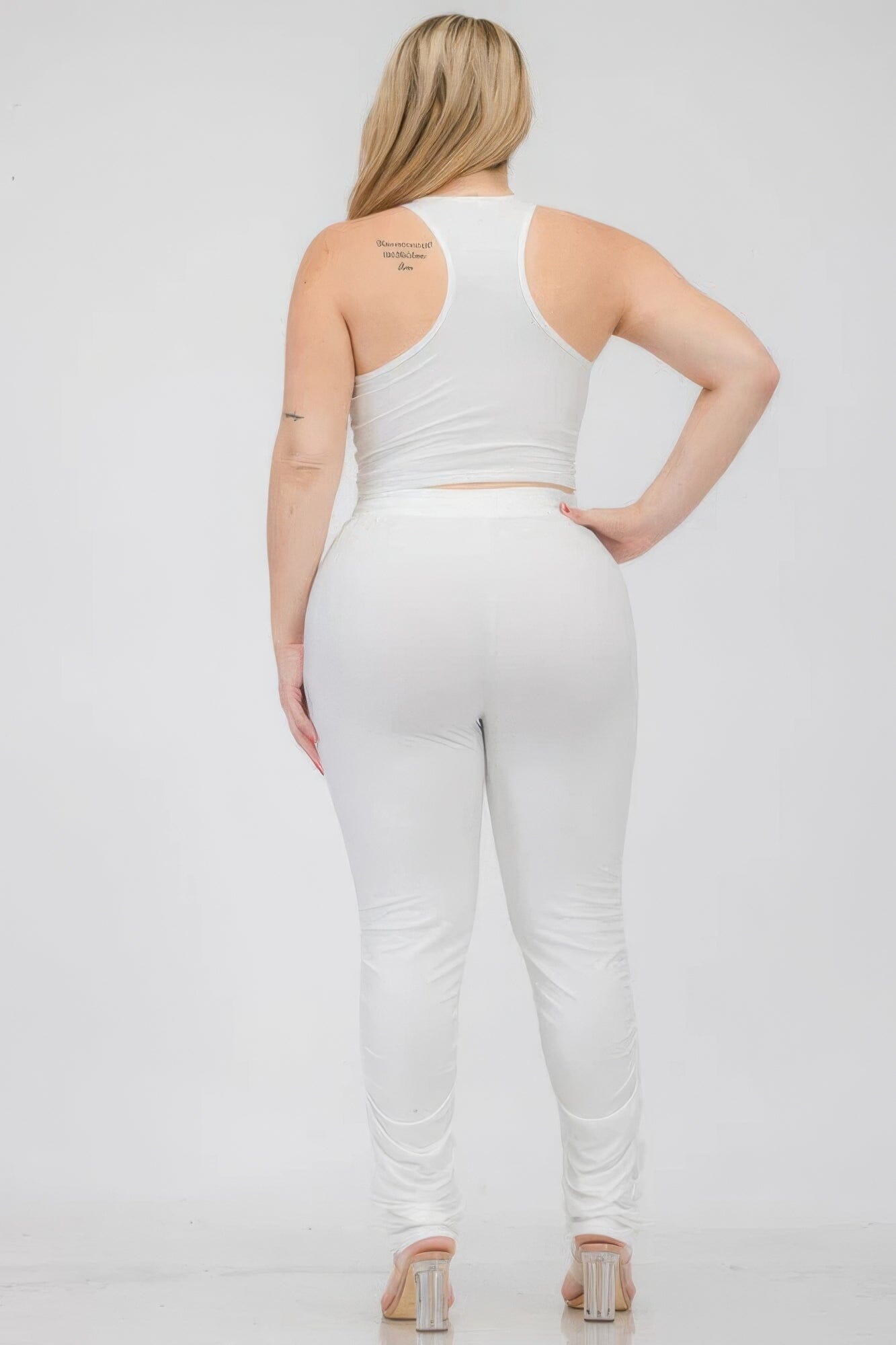 Plus Size Crop Tank Top & Ruched Pants Set Activewear jehouze