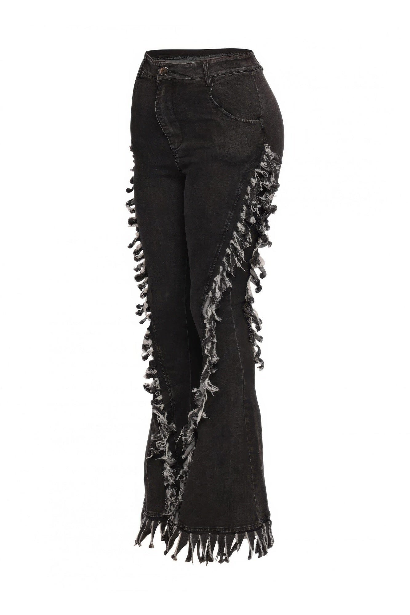 Plus Size Distressed Fringe Denim Flared Pant Pants jehouze