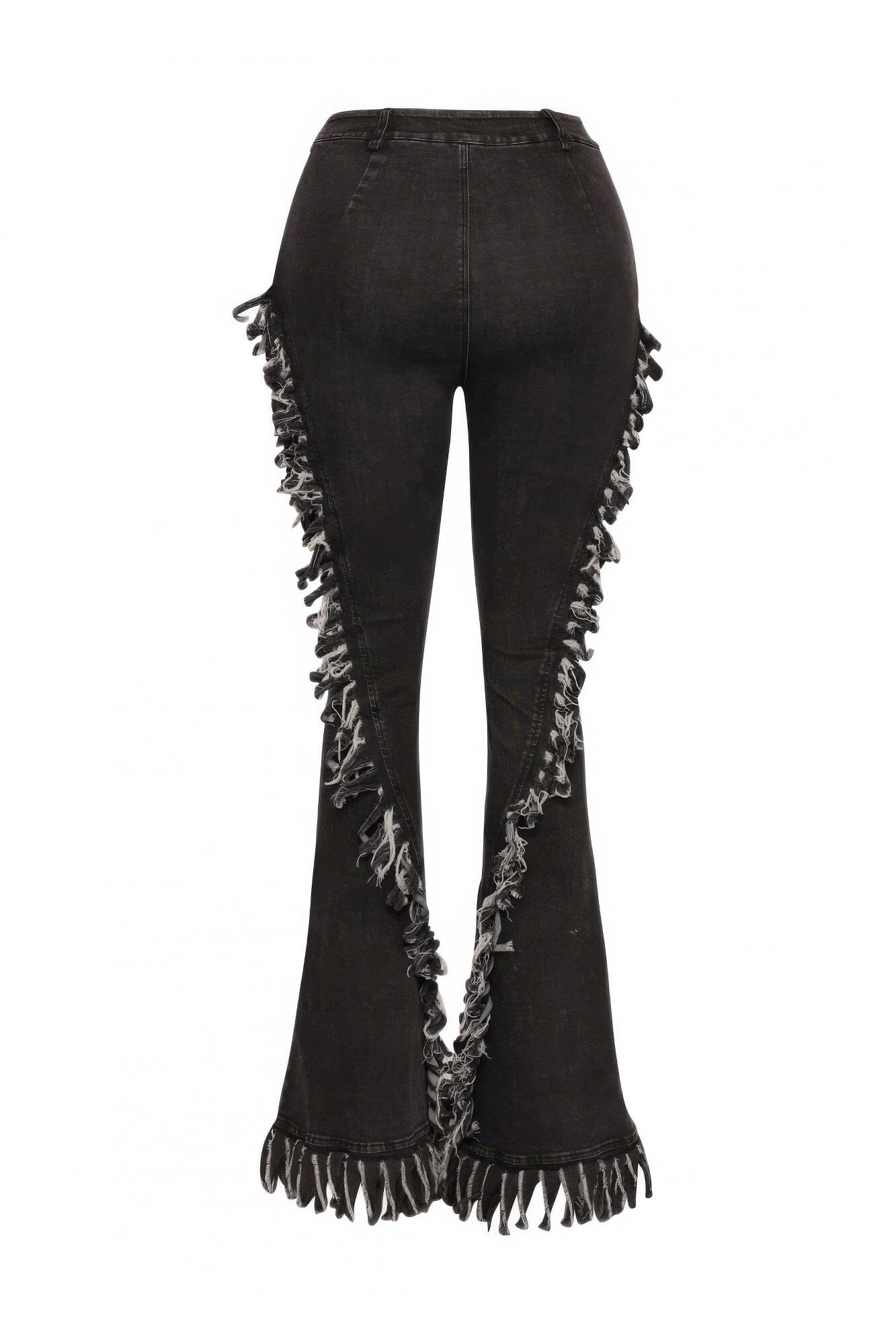 Plus Size Distressed Fringe Denim Flared Pant Pants jehouze