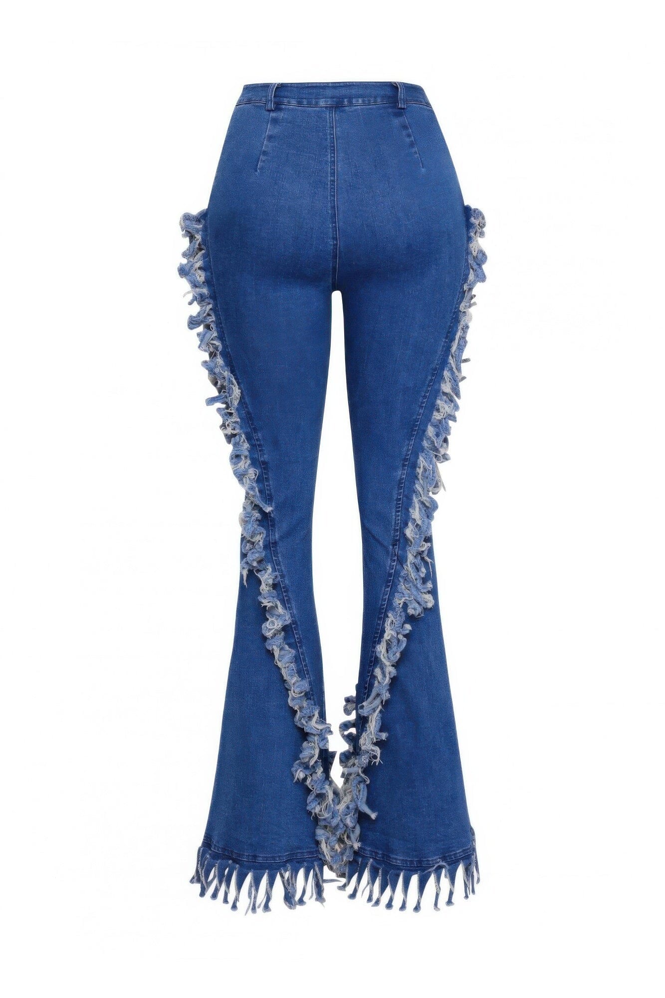 Plus Size Distressed Fringe Denim Flared Pant Pants jehouze