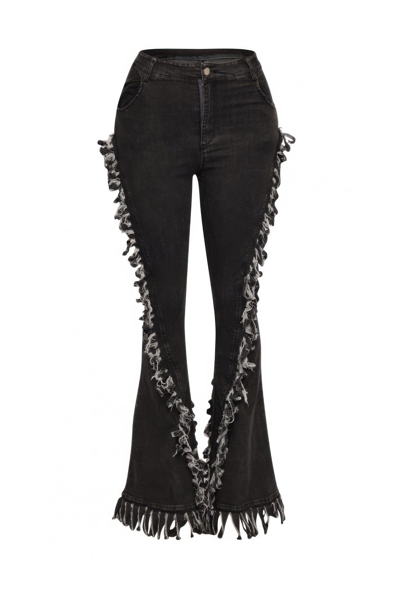 Plus Size Distressed Fringe Denim Flared Pant Pants jehouze Grey 1XL