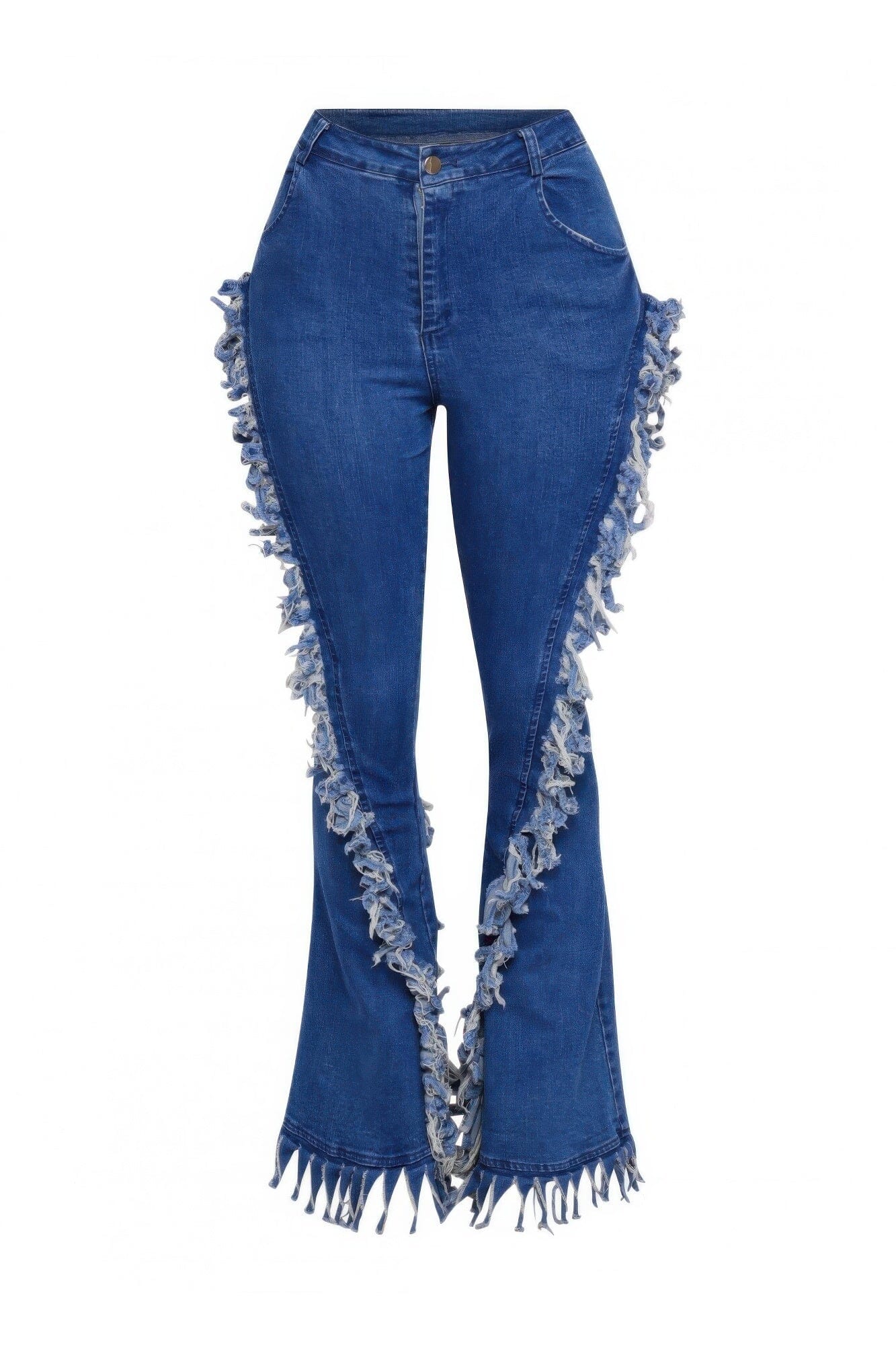 Plus Size Distressed Fringe Denim Flared Pant Pants jehouze Light blue 1XL