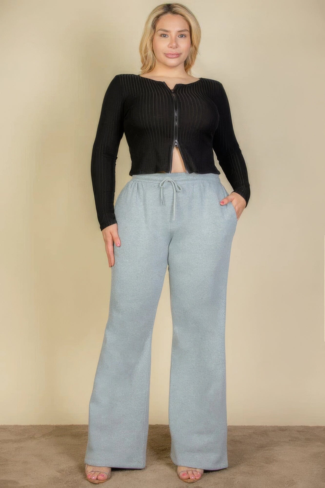 Plus Size Drawstring Waist Slant Pocket Sweatpants Pants jehouze