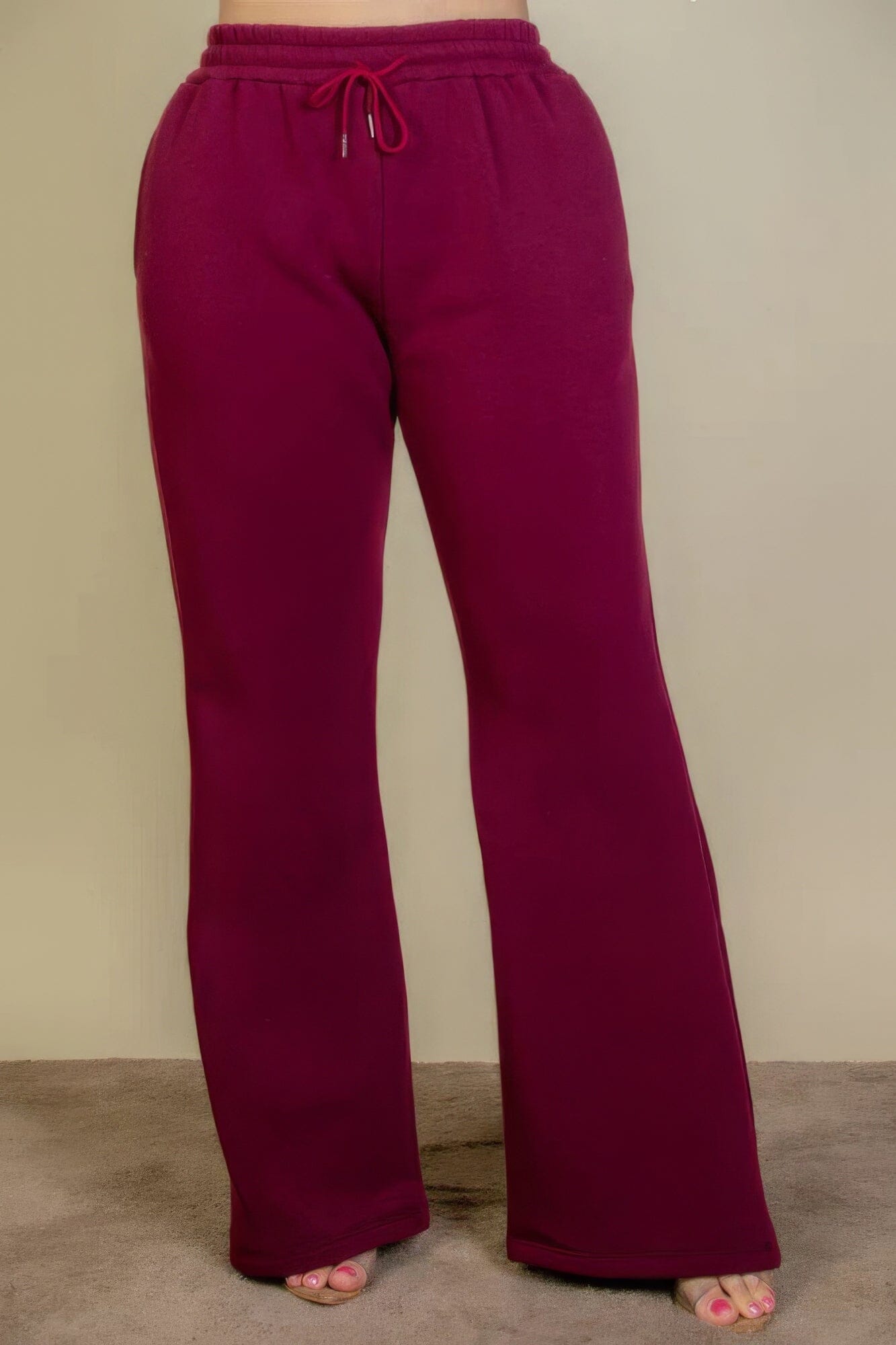 Plus Size Drawstring Waist Slant Pocket Sweatpants Pants jehouze Burgundy 1XL