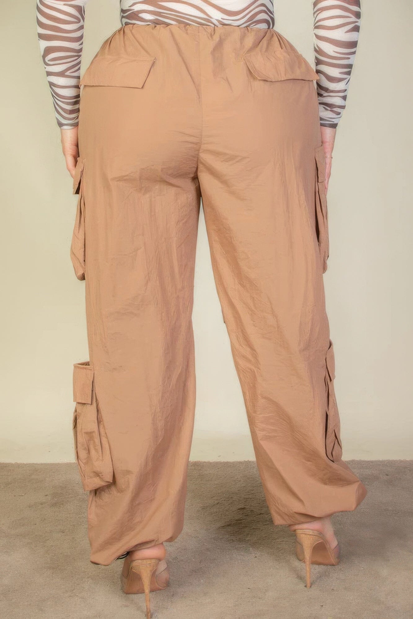 Plus Size Flap Pockets Drawstring Ruched Parachute Pants Pants jehouze