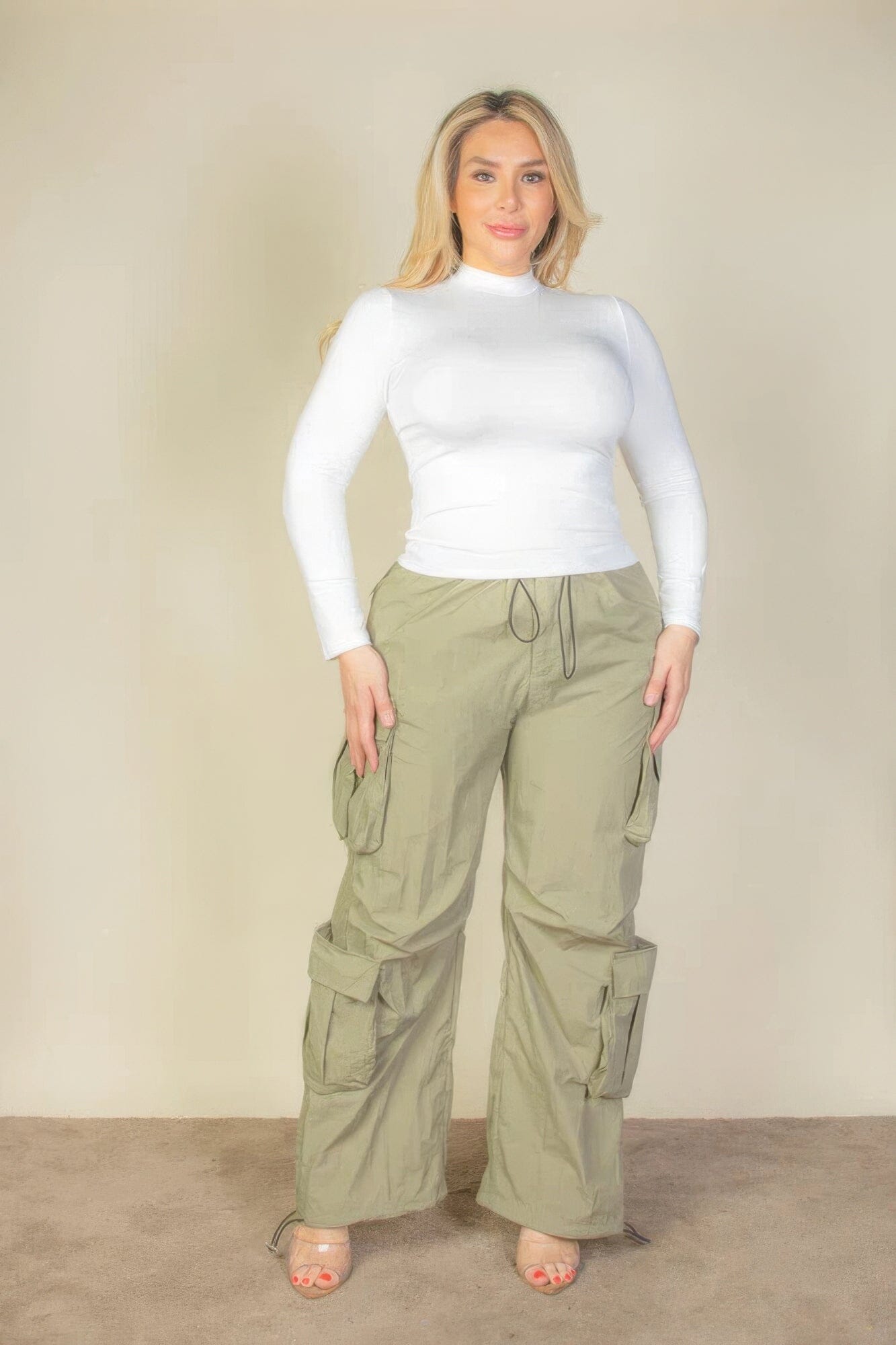 Plus Size Flap Pockets Drawstring Ruched Parachute Pants Pants jehouze