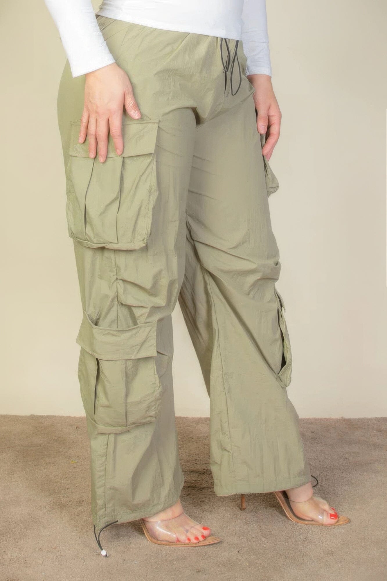 Plus Size Flap Pockets Drawstring Ruched Parachute Pants Pants jehouze