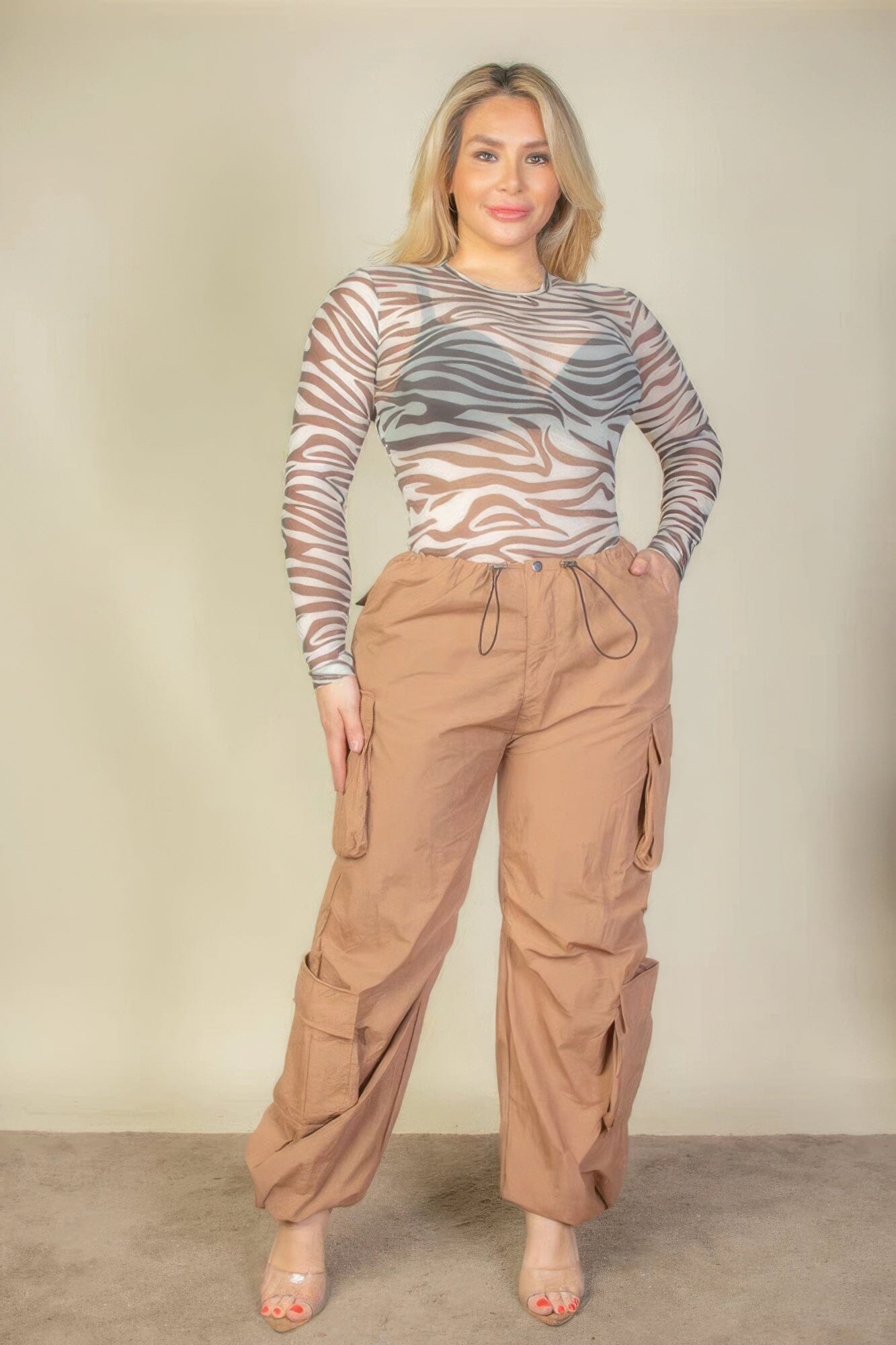 Plus Size Flap Pockets Drawstring Ruched Parachute Pants Pants jehouze