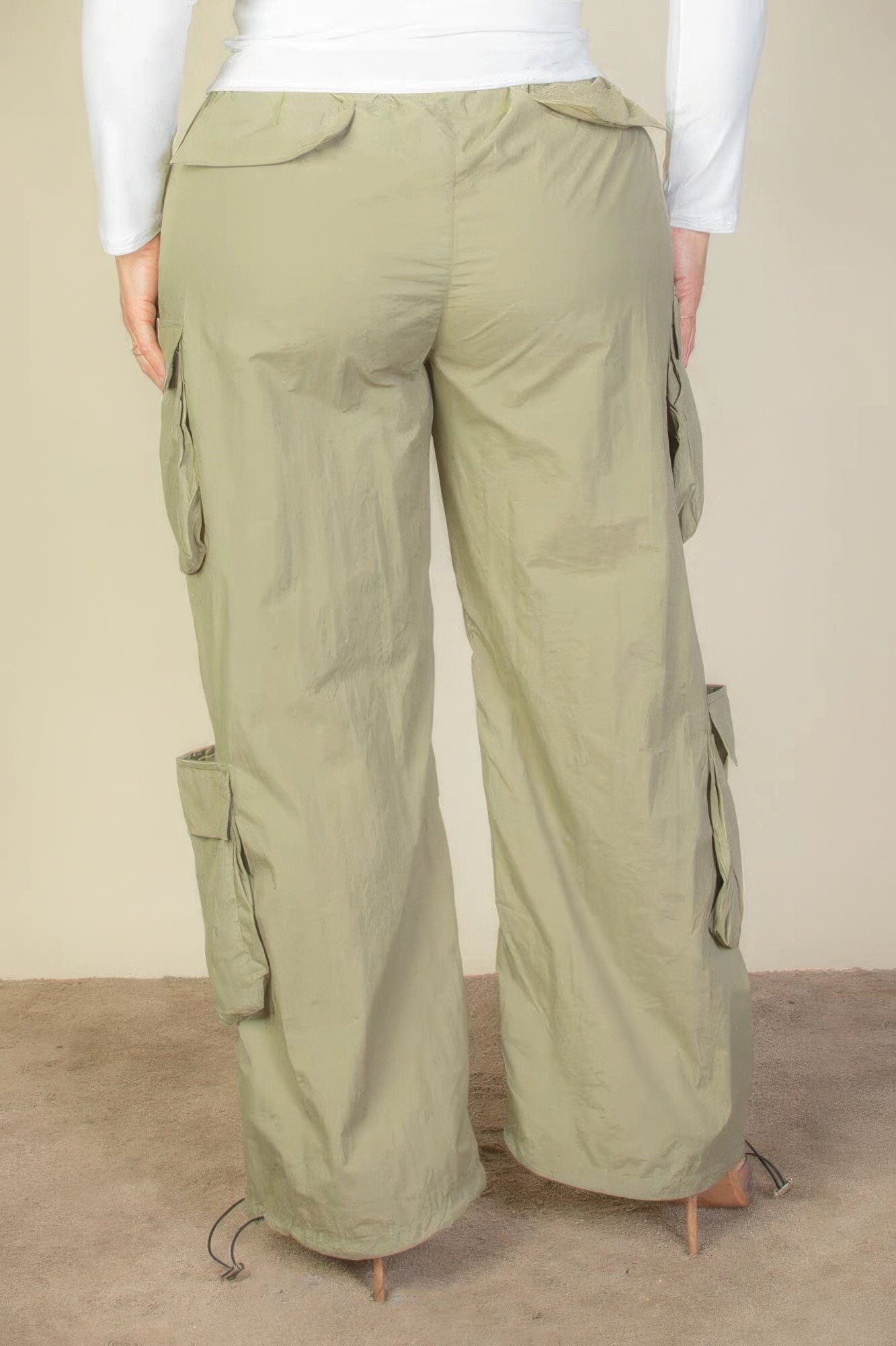 Plus Size Flap Pockets Drawstring Ruched Parachute Pants Pants jehouze