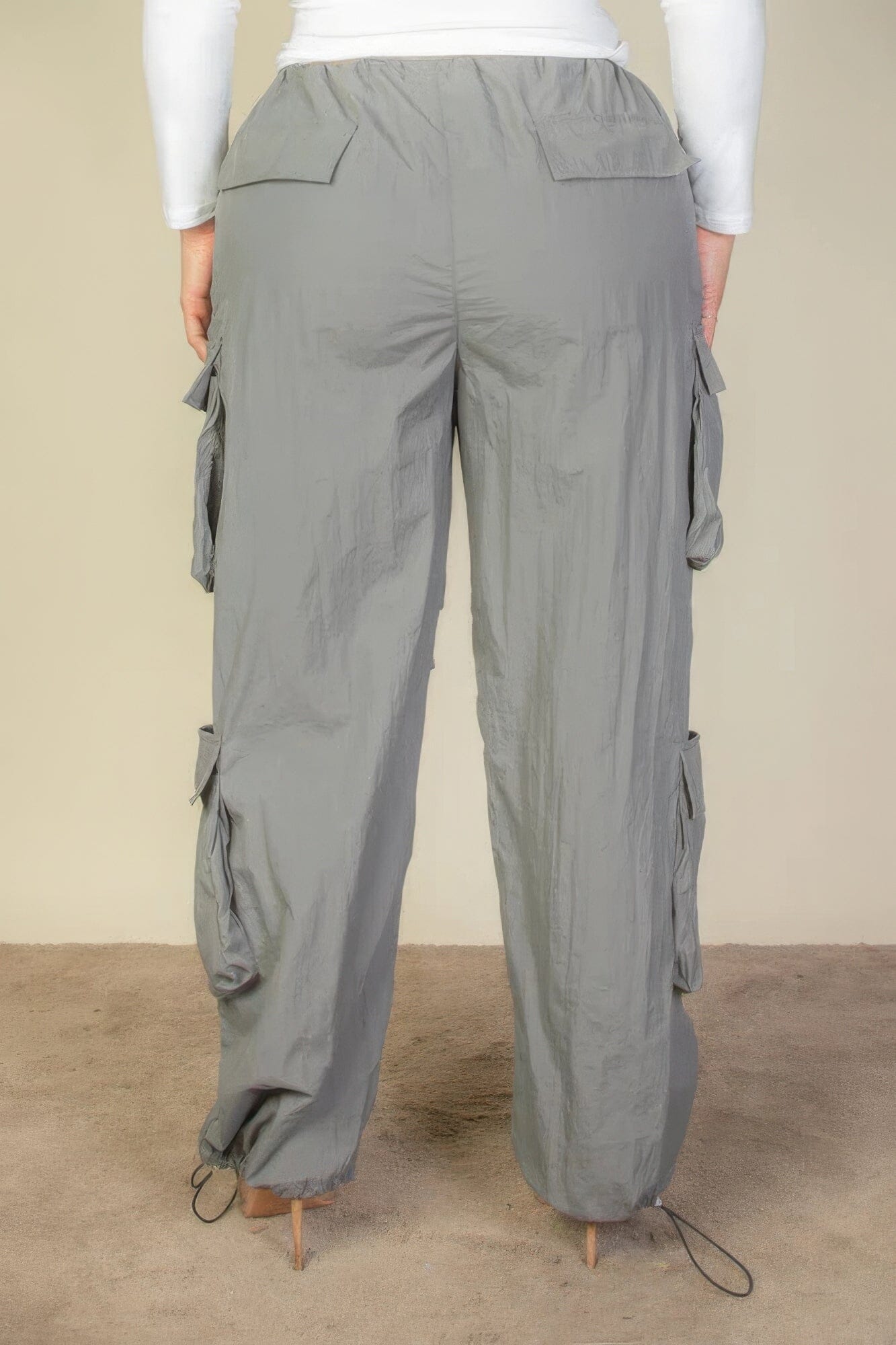 Plus Size Flap Pockets Drawstring Ruched Parachute Pants Pants jehouze