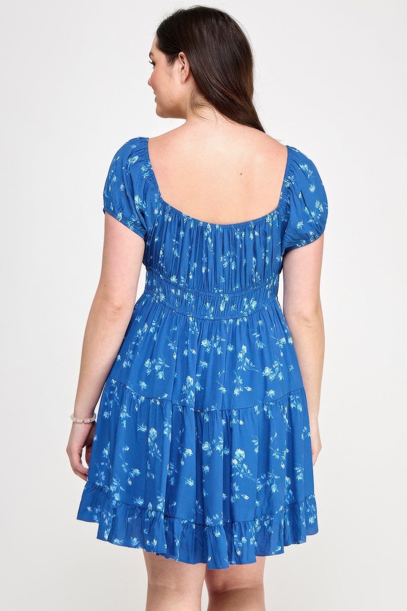 Plus Size Floral Front-tie Elastic Waist Ruffle Dress Dresses jehouze