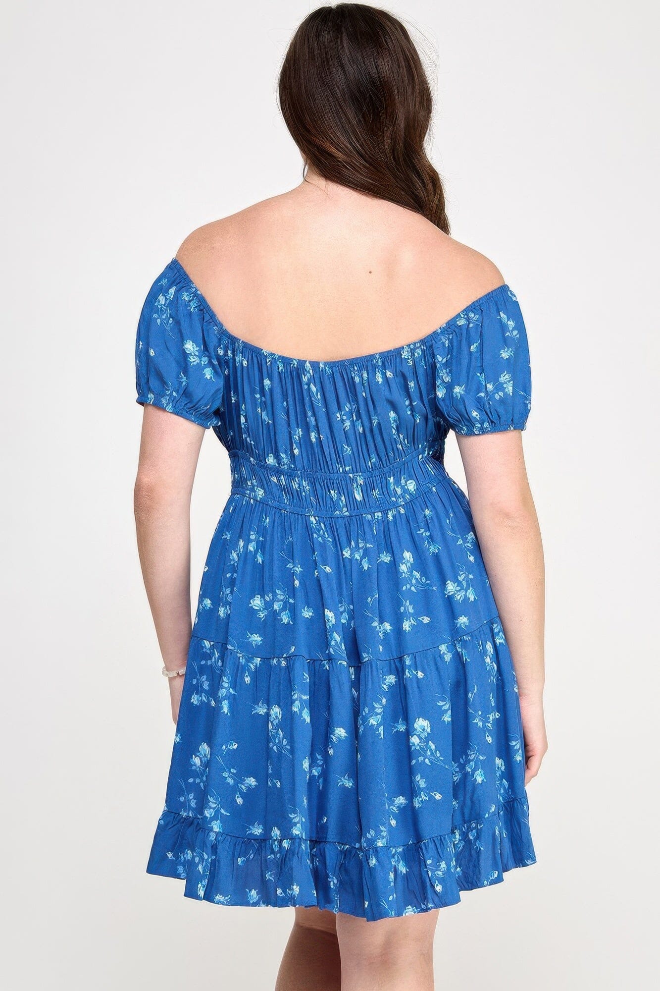 Plus Size Floral Front-tie Elastic Waist Ruffle Dress Dresses jehouze
