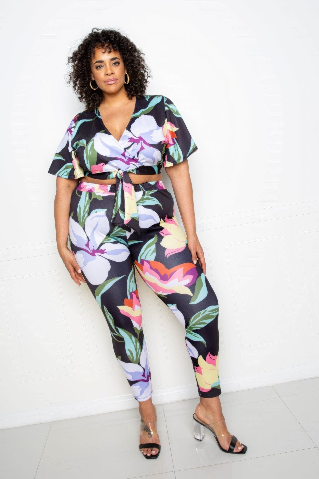 Plus Size Flower Jogger & Top Set Outfit Sets jehouze