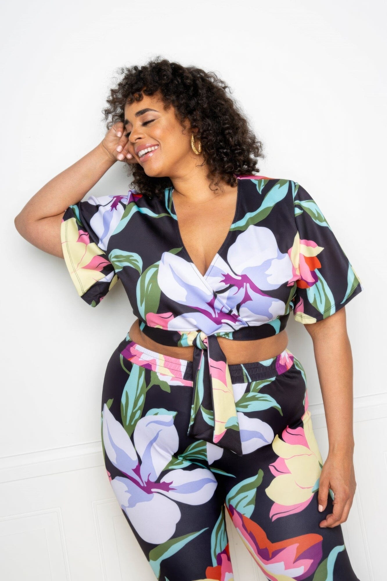 Plus Size Flower Jogger & Top Set Outfit Sets jehouze