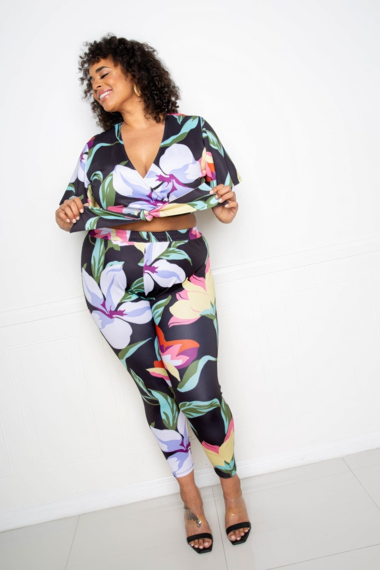 Plus Size Flower Jogger & Top Set Outfit Sets jehouze