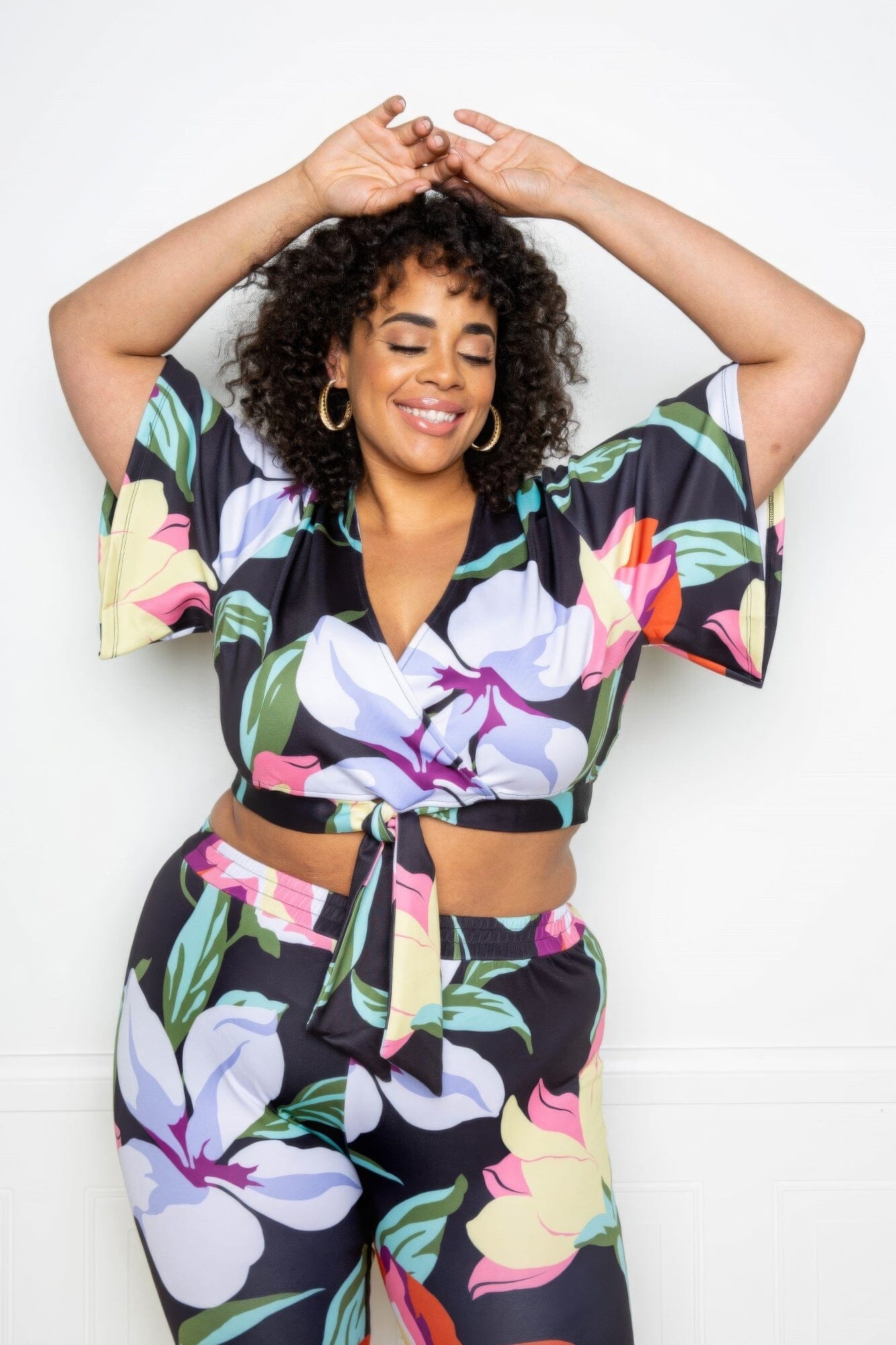 Plus Size Flower Jogger & Top Set Outfit Sets jehouze