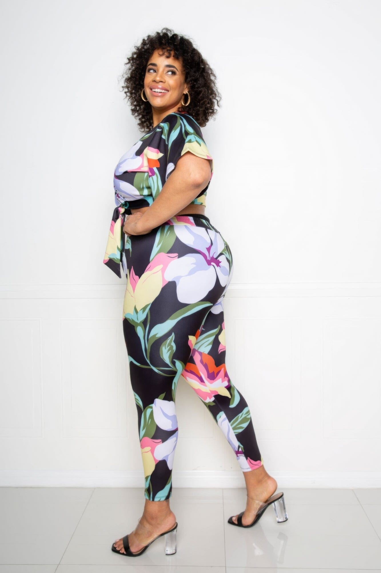Plus Size Flower Jogger & Top Set Outfit Sets jehouze