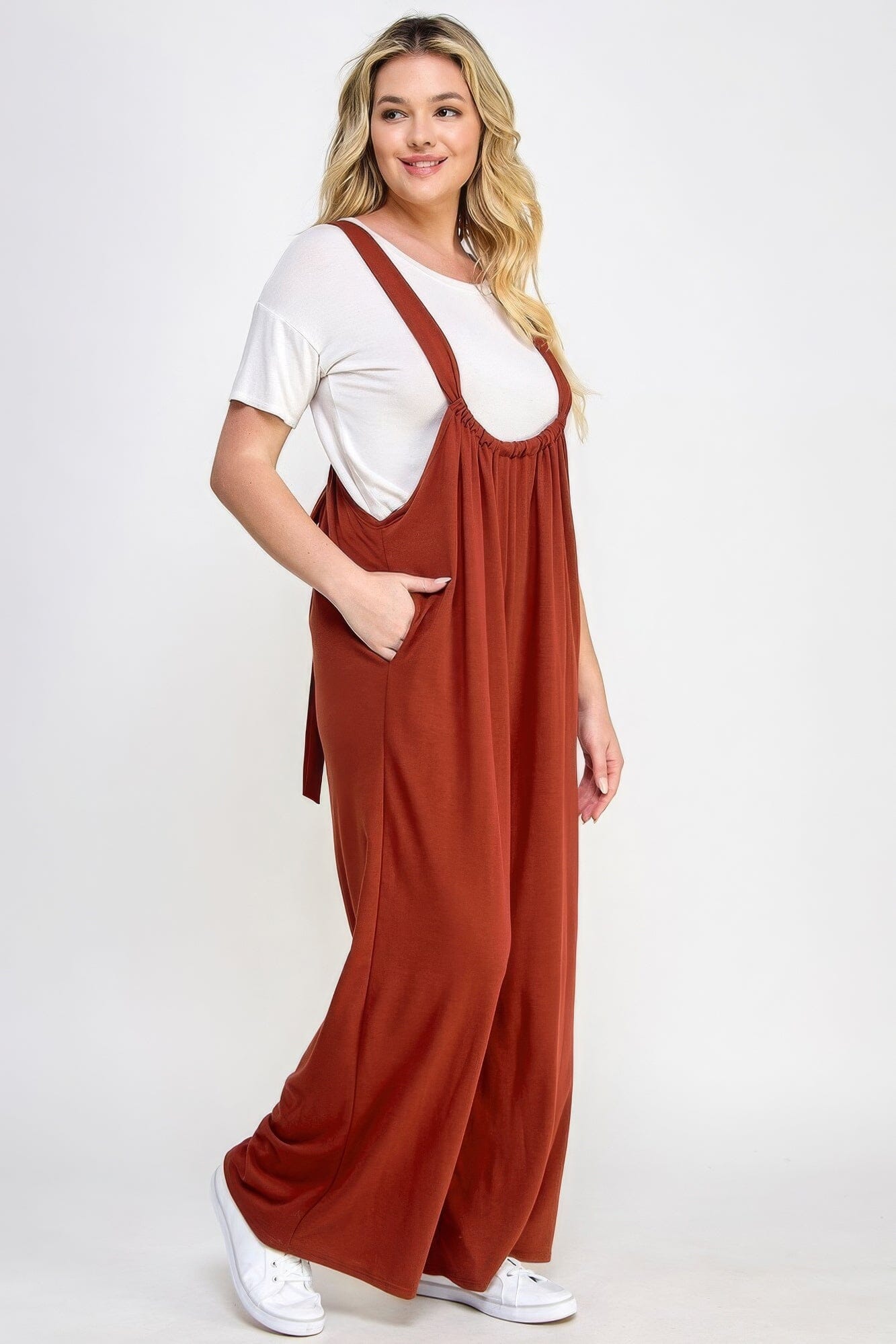 Plus Size French Terry Wide Leg Jumpsuit Overalls Jumpsuits & Rompers jehouze