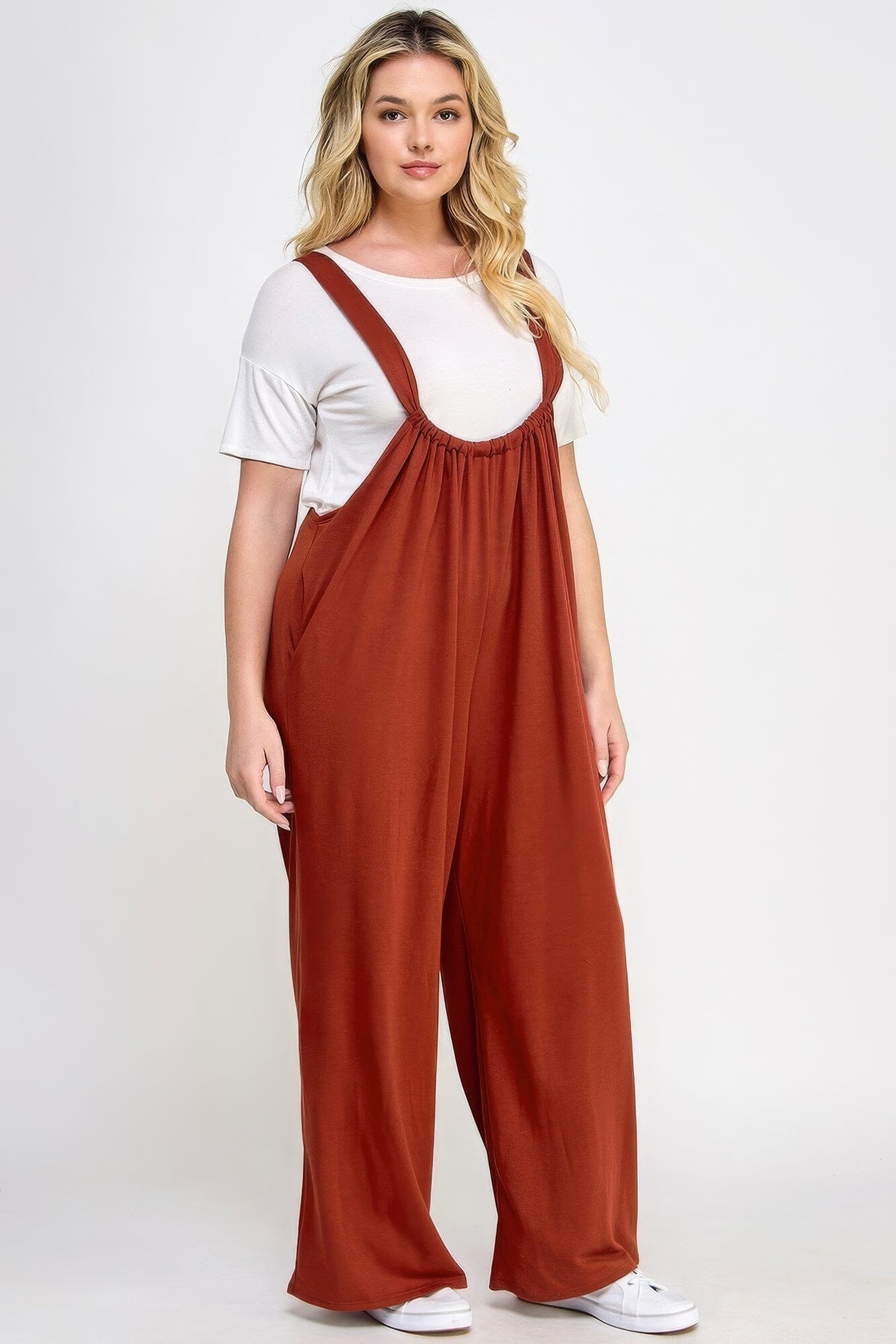 Plus Size French Terry Wide Leg Jumpsuit Overalls Jumpsuits & Rompers jehouze