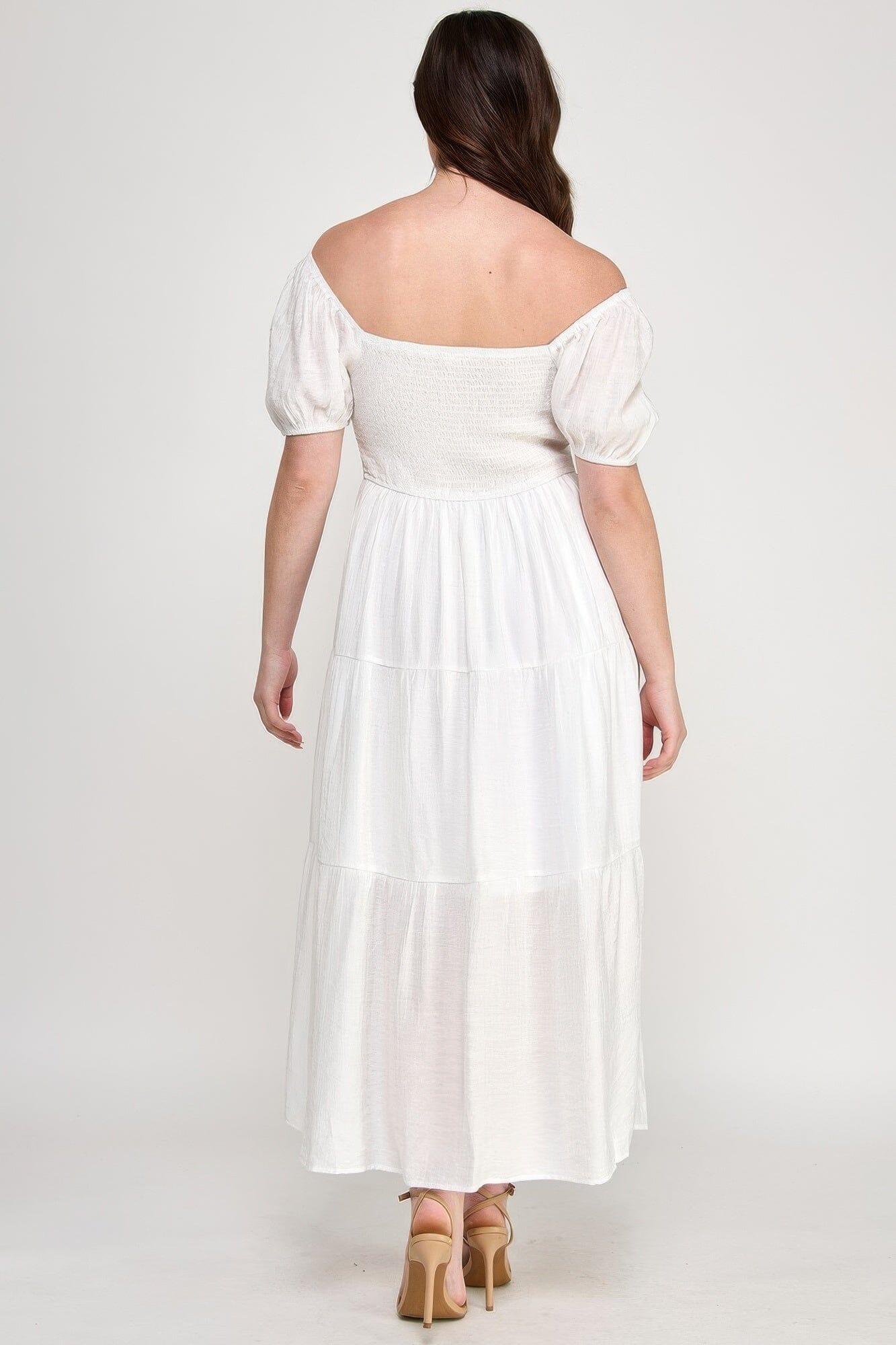 Plus Size Front Tie Puff Sleeve Tired Maxi Dress Dresses jehouze