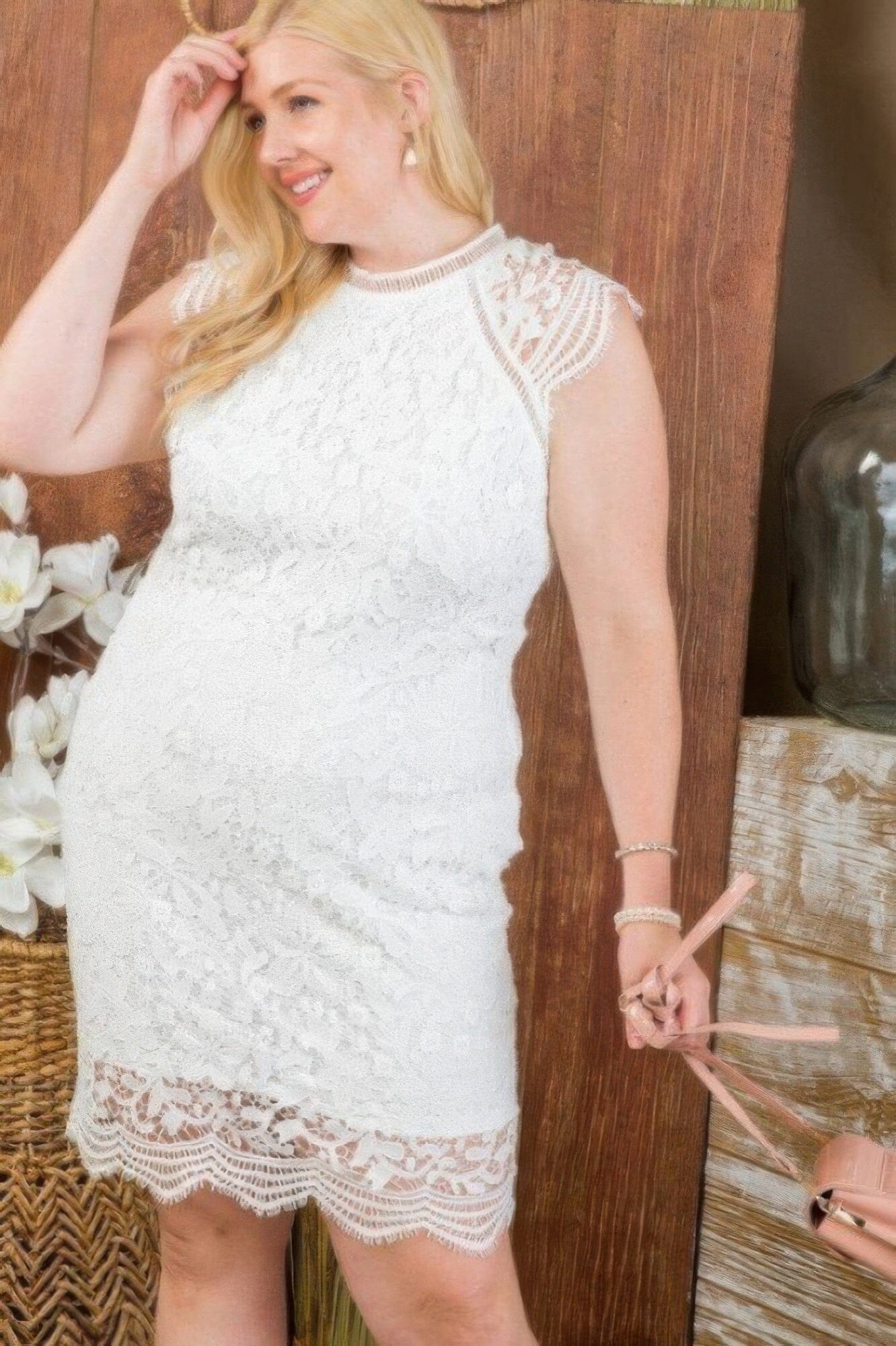 Plus Size Lace Crochet Mini Raglan Dress With Zipper Back Dresses jehouze