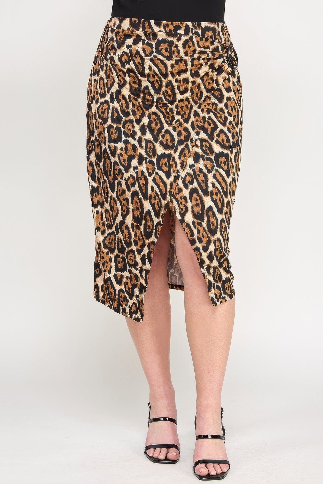 Plus Size Leopard Print Asymmetric Midi Skirt_ Skirts jehouze
