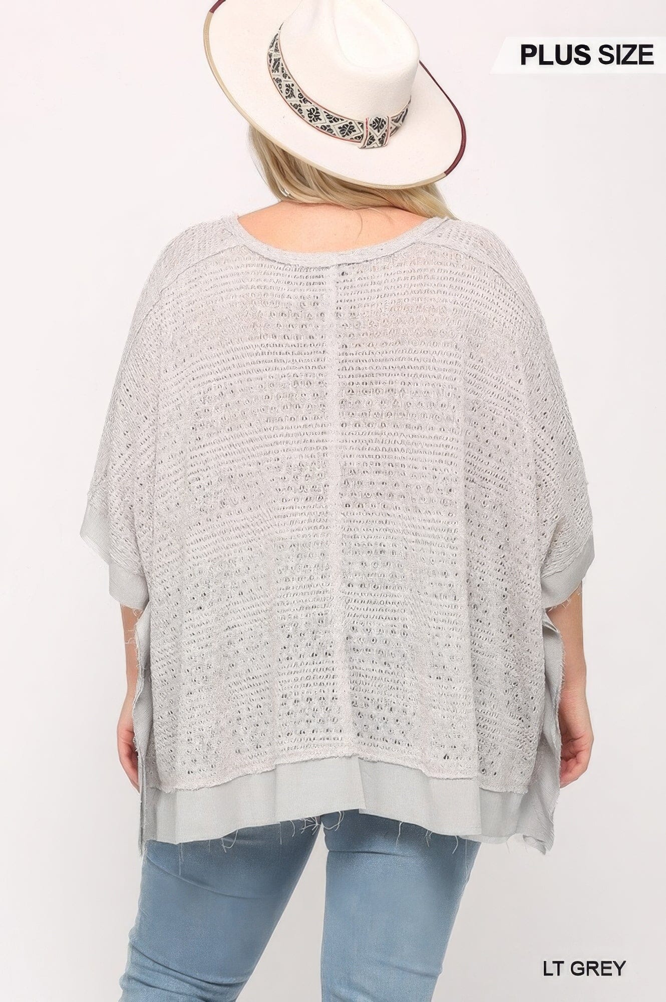 Plus Size Light Knit And Woven Mixed Boxy Top With Poncho Sleeve Shirts & Tops jehouze