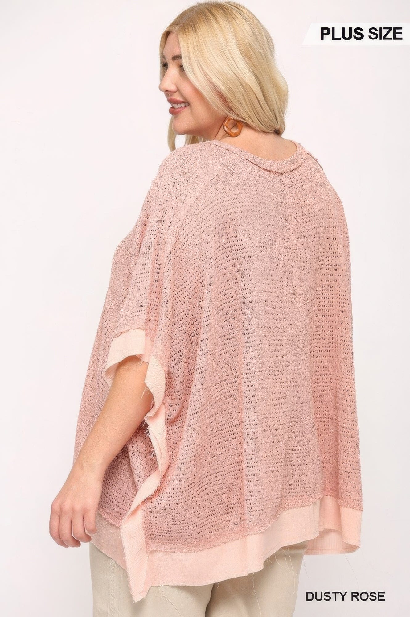 Plus Size Light Knit And Woven Mixed Boxy Top With Poncho Sleeve Shirts & Tops jehouze