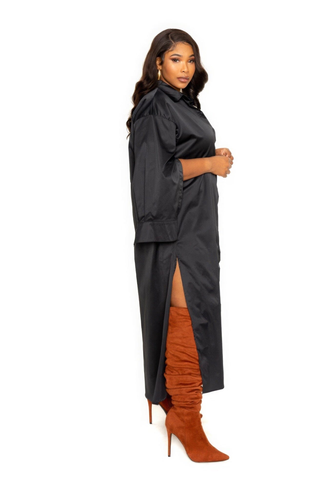 Plus Size Long Sleeve Cape Sleeve Shirt Maxi Dress Dresses jehouze