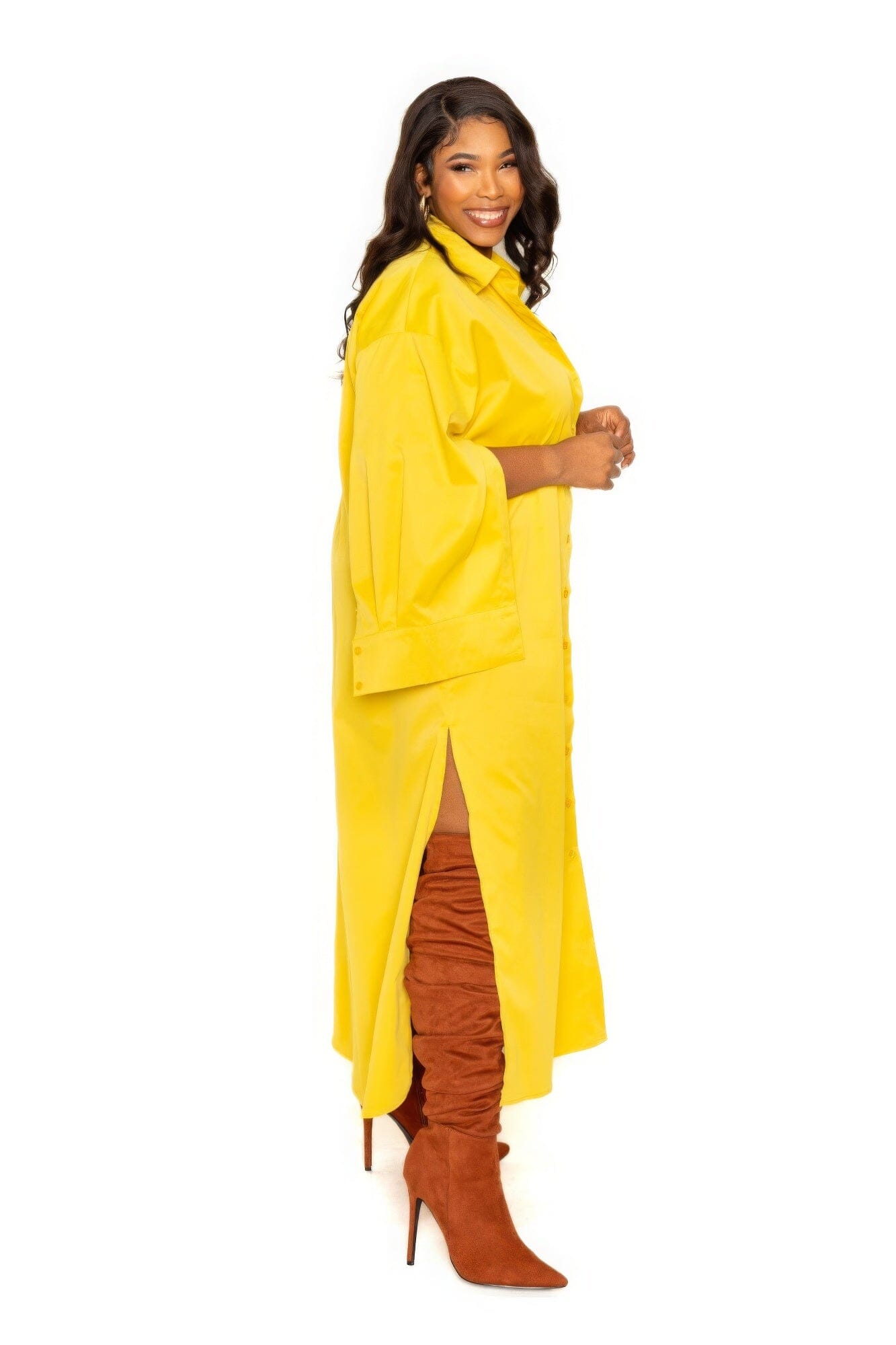 Plus Size Long Sleeve Cape Sleeve Shirt Maxi Dress Dresses jehouze