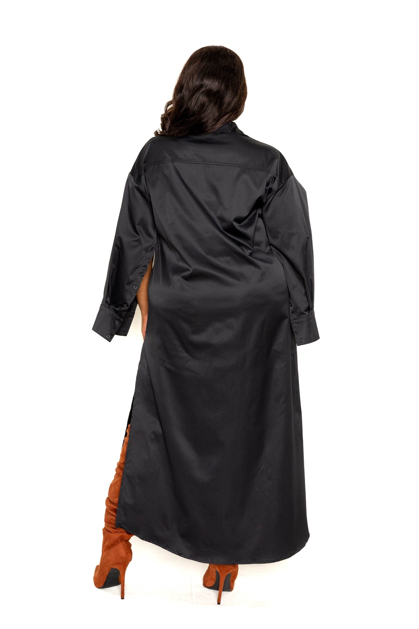 Plus Size Long Sleeve Cape Sleeve Shirt Maxi Dress Dresses jehouze