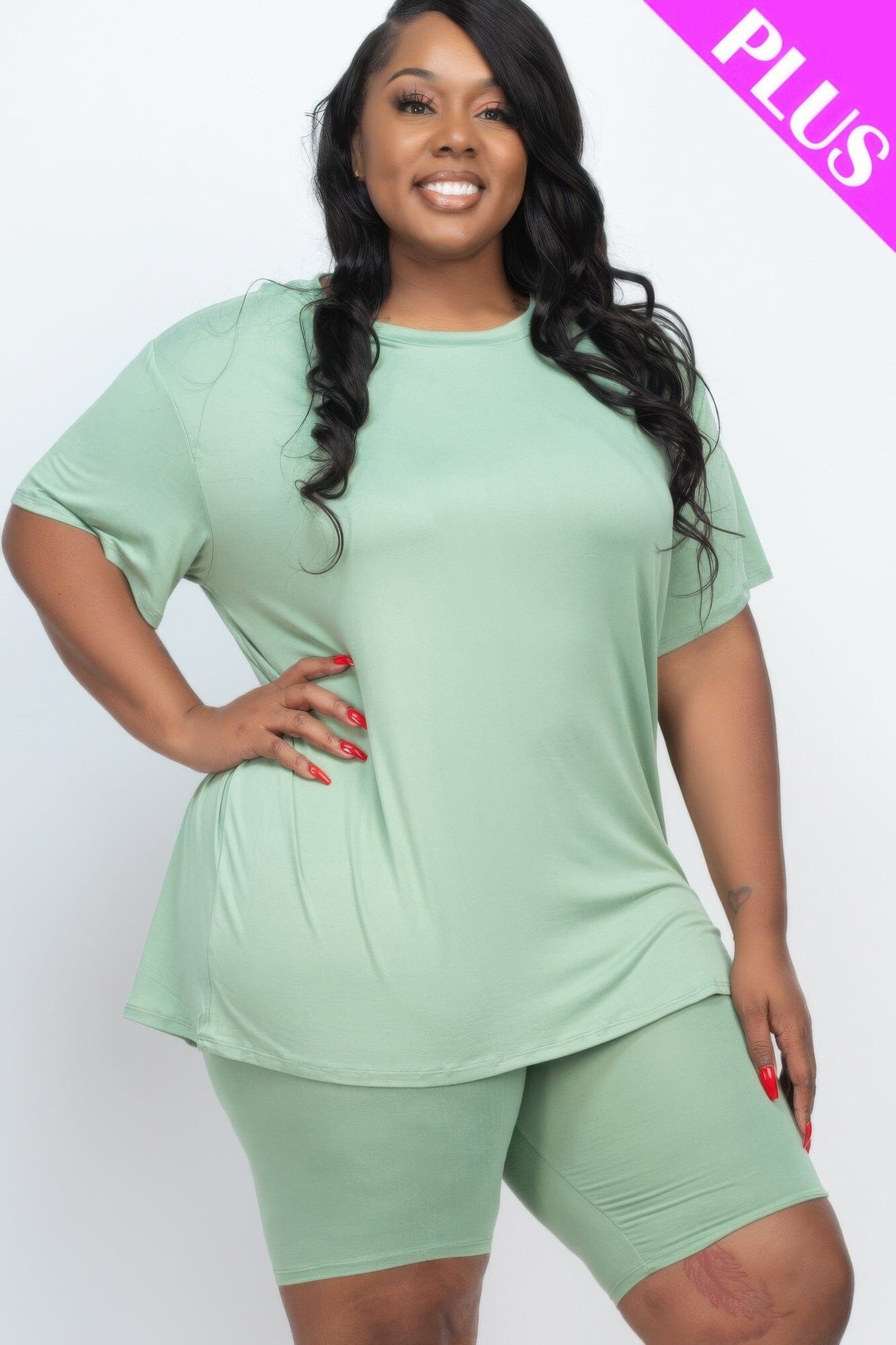 Plus Size Loose Fit Top & Biker Shorts Loungewear Set Outfit Sets jehouze
