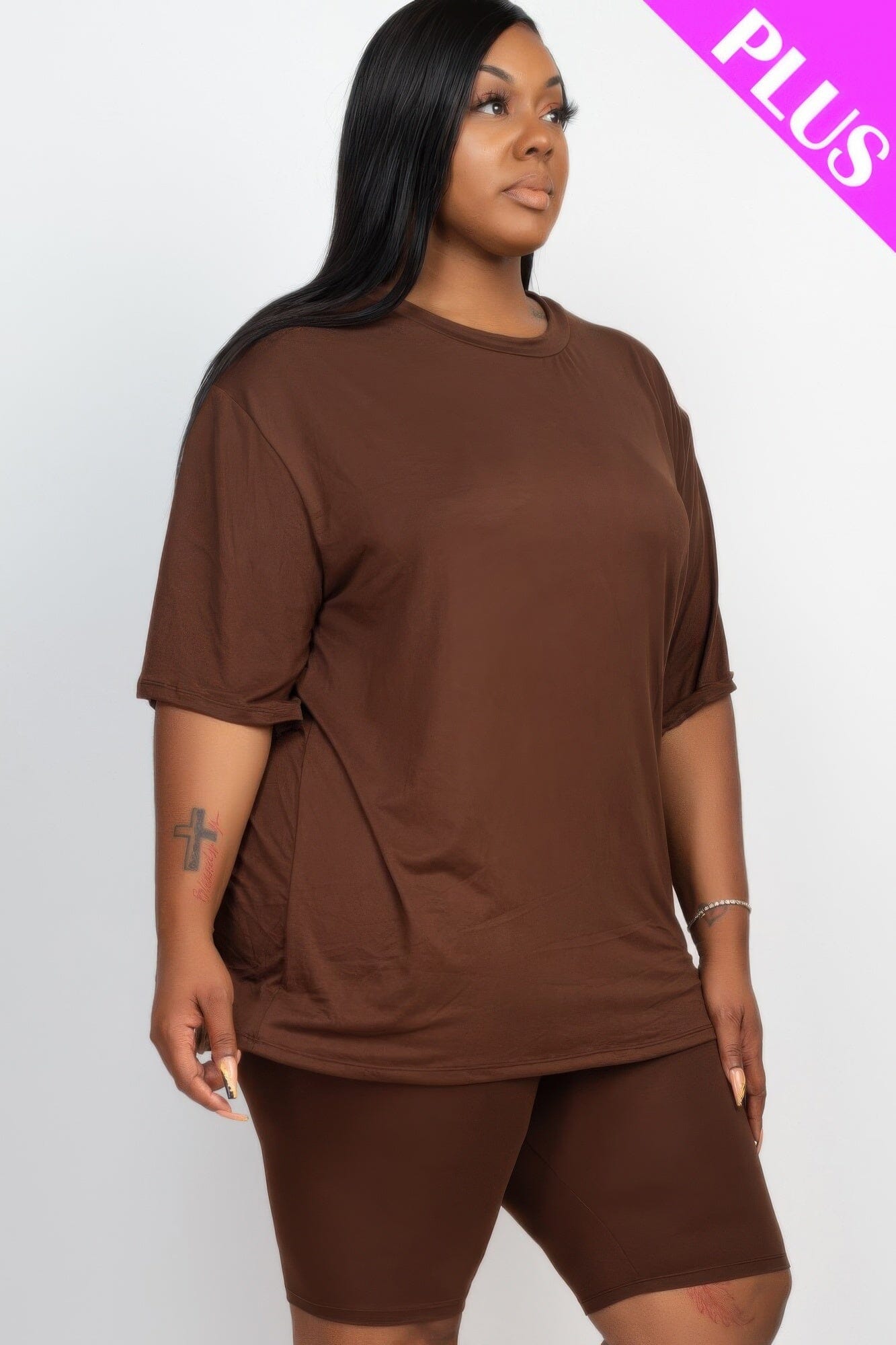 Plus Size Loose Fit Top & Biker Shorts Loungewear Set Outfit Sets jehouze