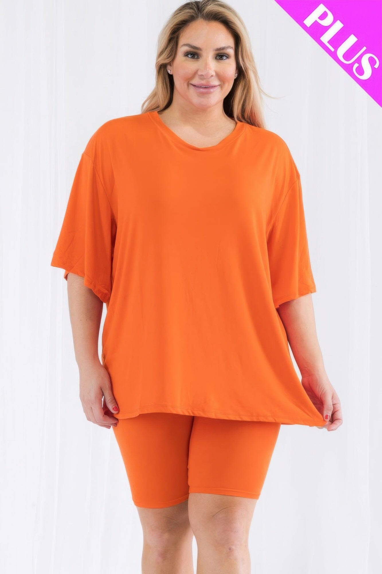 Plus Size Loose Fit Top & Biker Shorts Loungewear Set Outfit Sets jehouze Mango 1XL