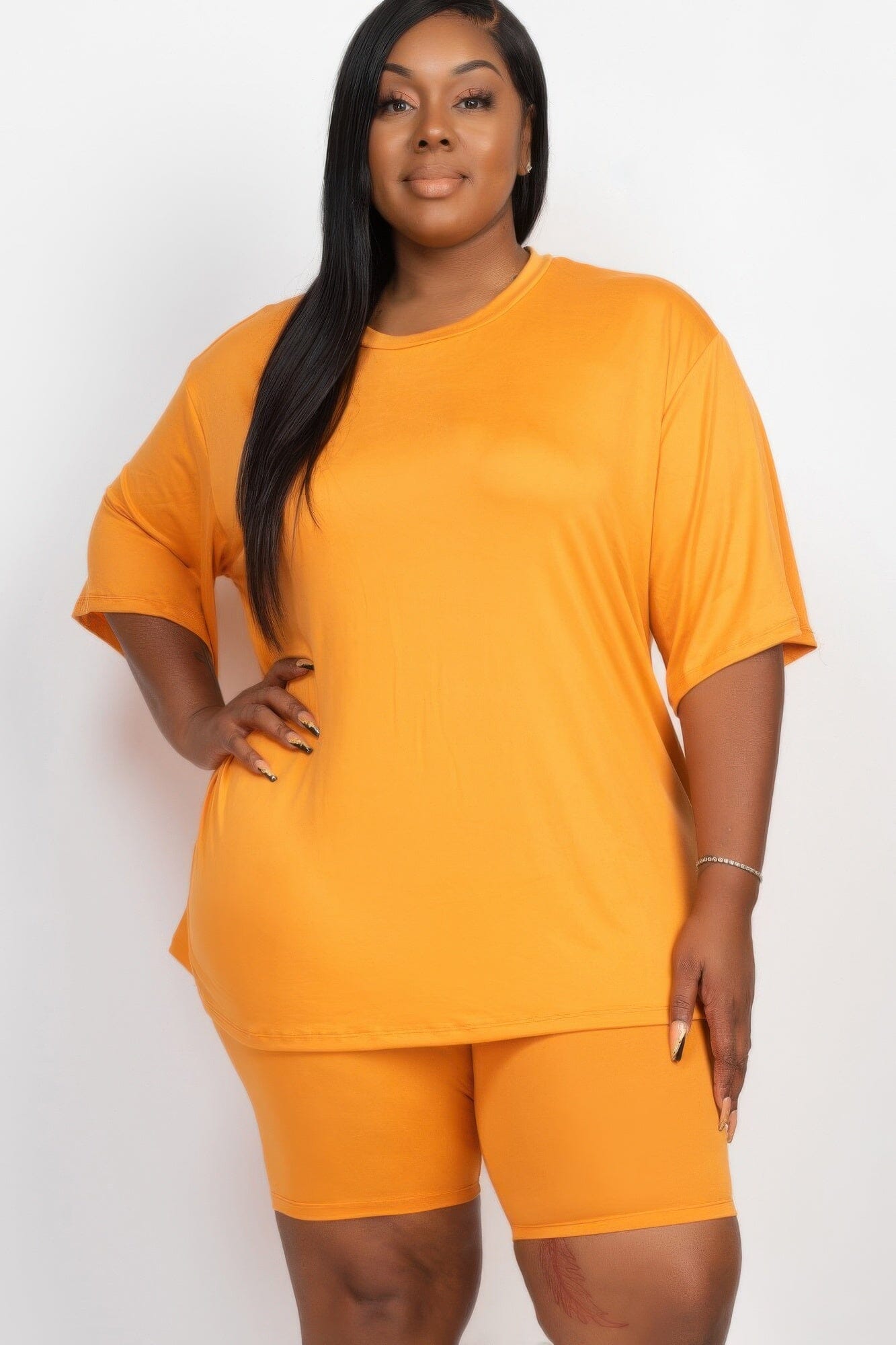 Plus Size Loose Fit Top & Biker Shorts Loungewear Set Outfit Sets jehouze Tomato Cream 1XL