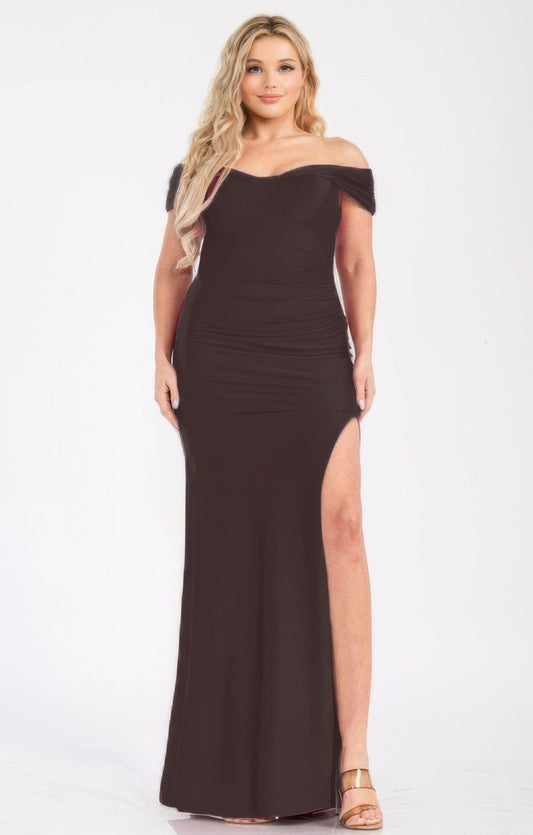 Plus Size Off Shoulder Draped Cross Wrap Maxi dress Dresses jehouze Black 1XL