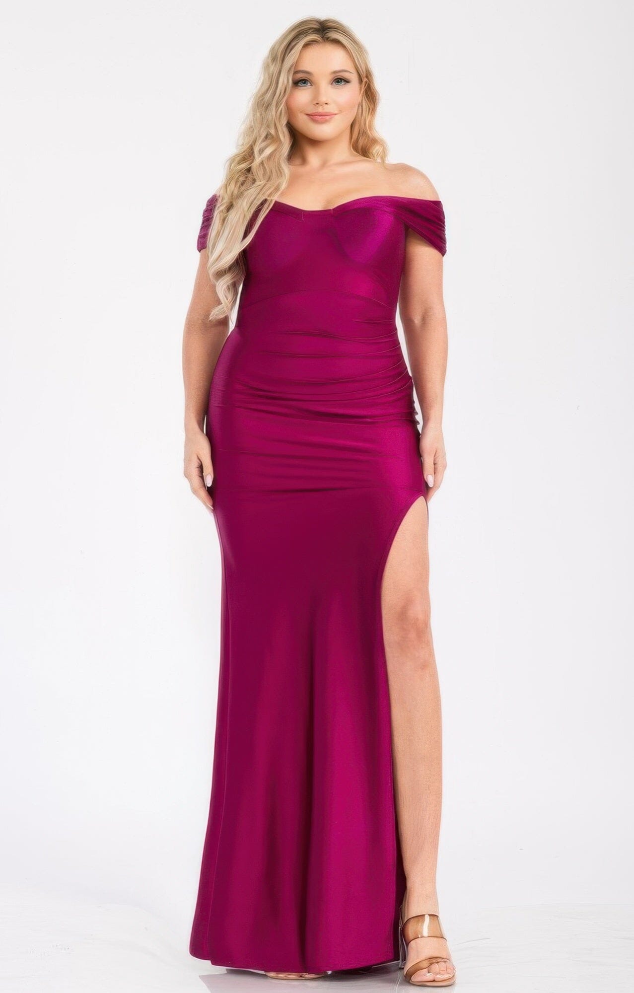 Plus Size Off Shoulder Draped Cross Wrap Maxi dress Dresses jehouze Magenta 1XL