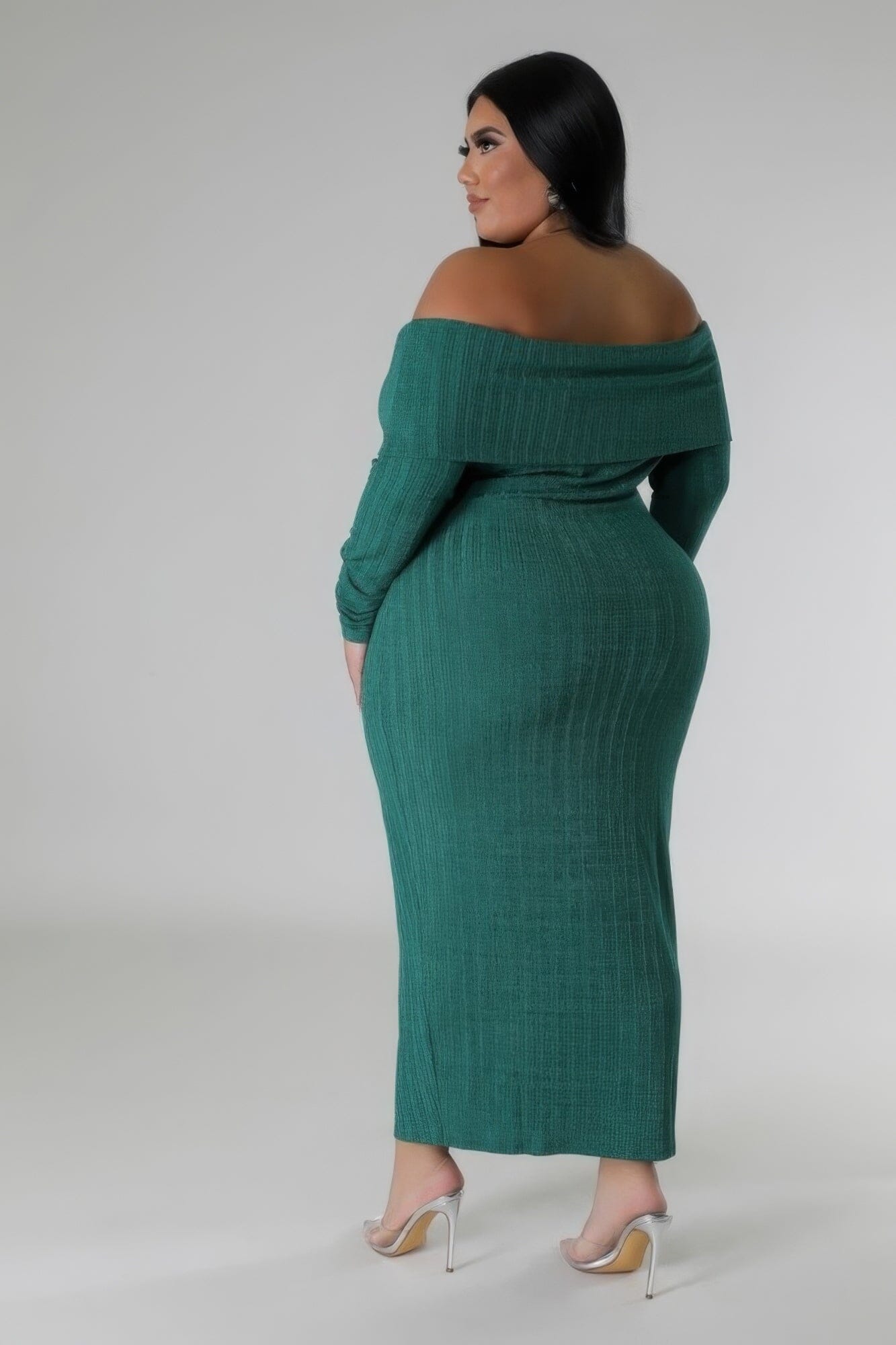 Plus Size Off Shoulders Stretch Midi Dress Dresses jehouze
