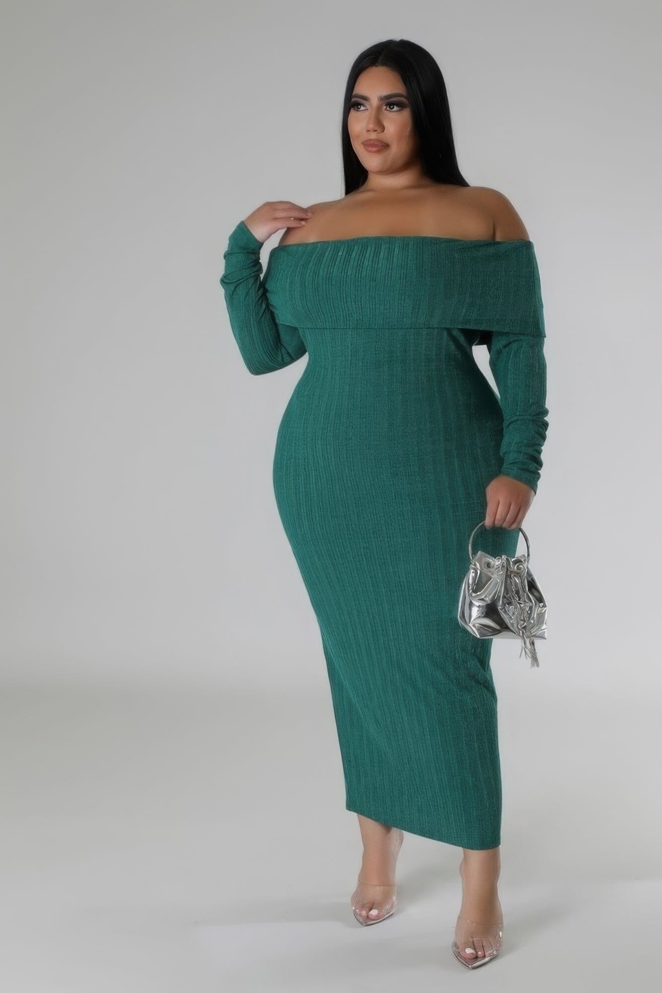 Plus Size Off Shoulders Stretch Midi Dress Dresses jehouze