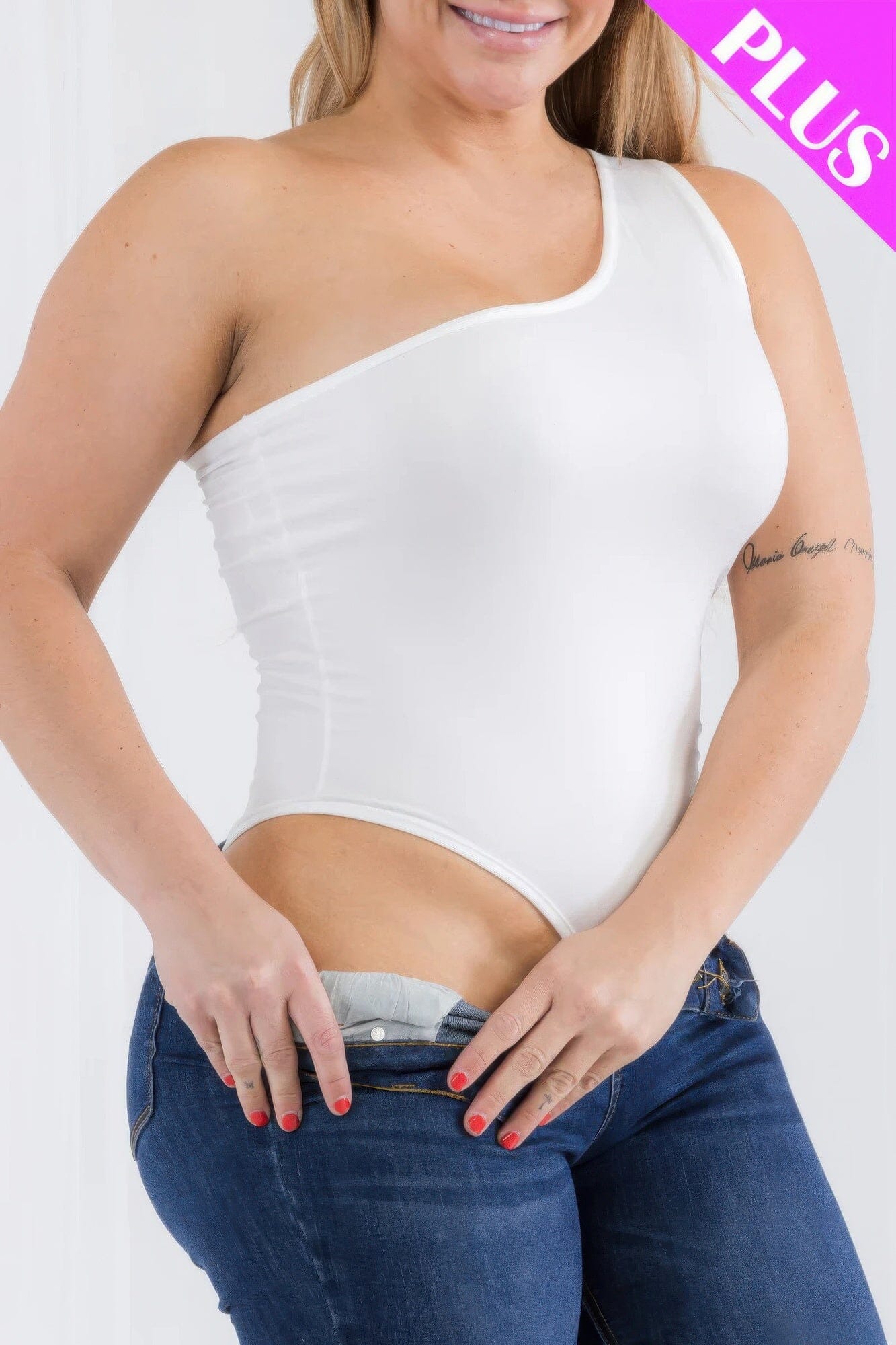 Plus size one shoulder solid casual bodysuit Shirts & Tops jehouze