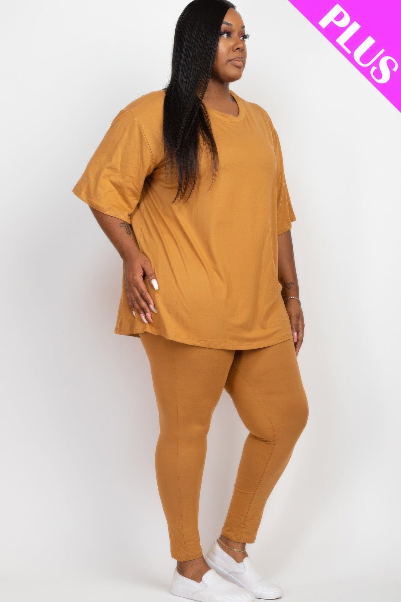 Plus Size Oversized T-shirt & Leggings Loungewear Set Loungewear jehouze