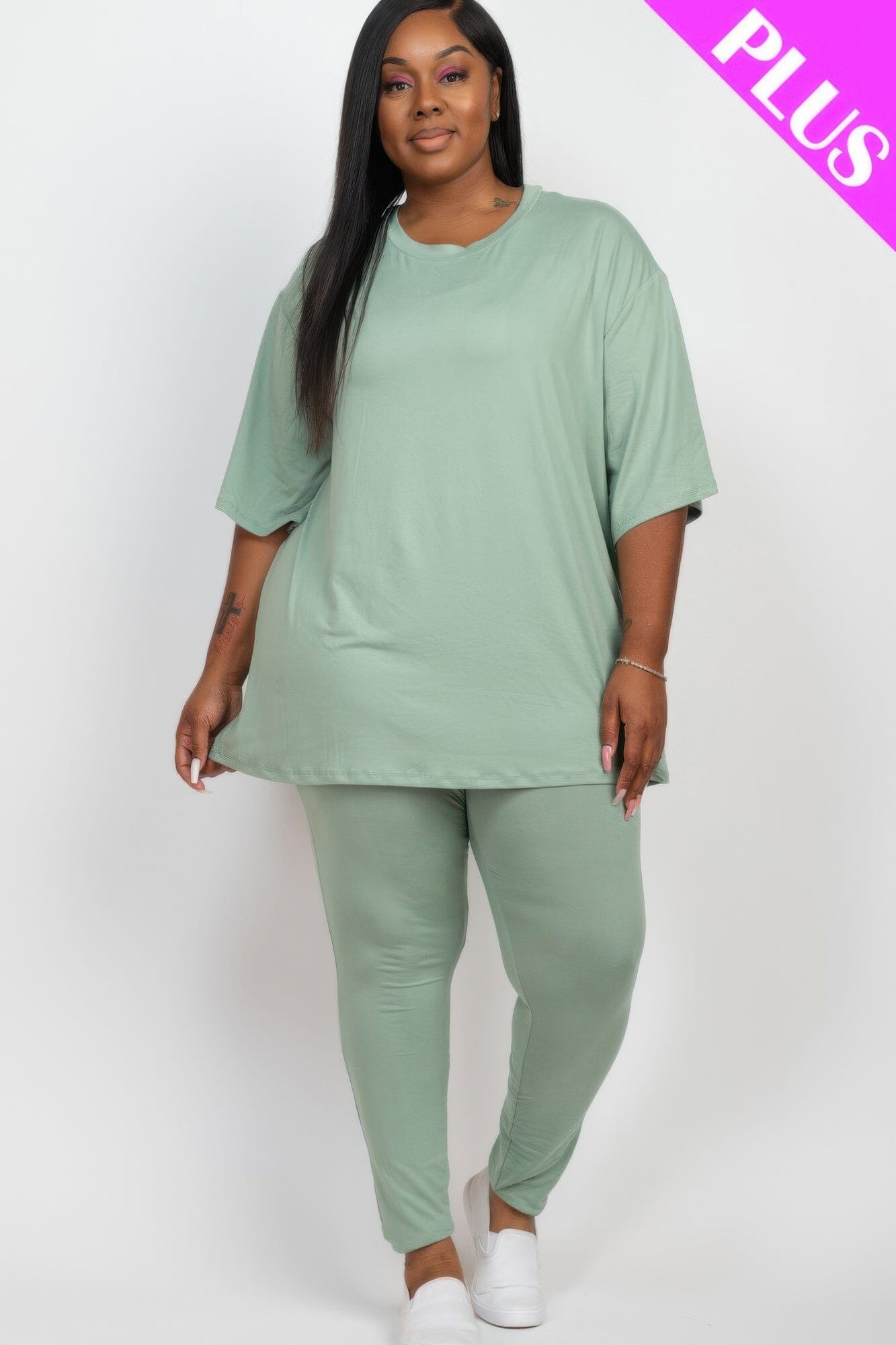 Plus Size Oversized T-shirt & Leggings Loungewear Set Loungewear jehouze Green Bay 1XL