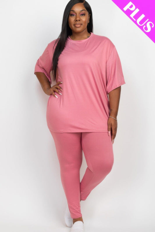 Plus Size Oversized T-shirt & Leggings Loungewear Set Loungewear jehouze Nostalgia Rose 1XL